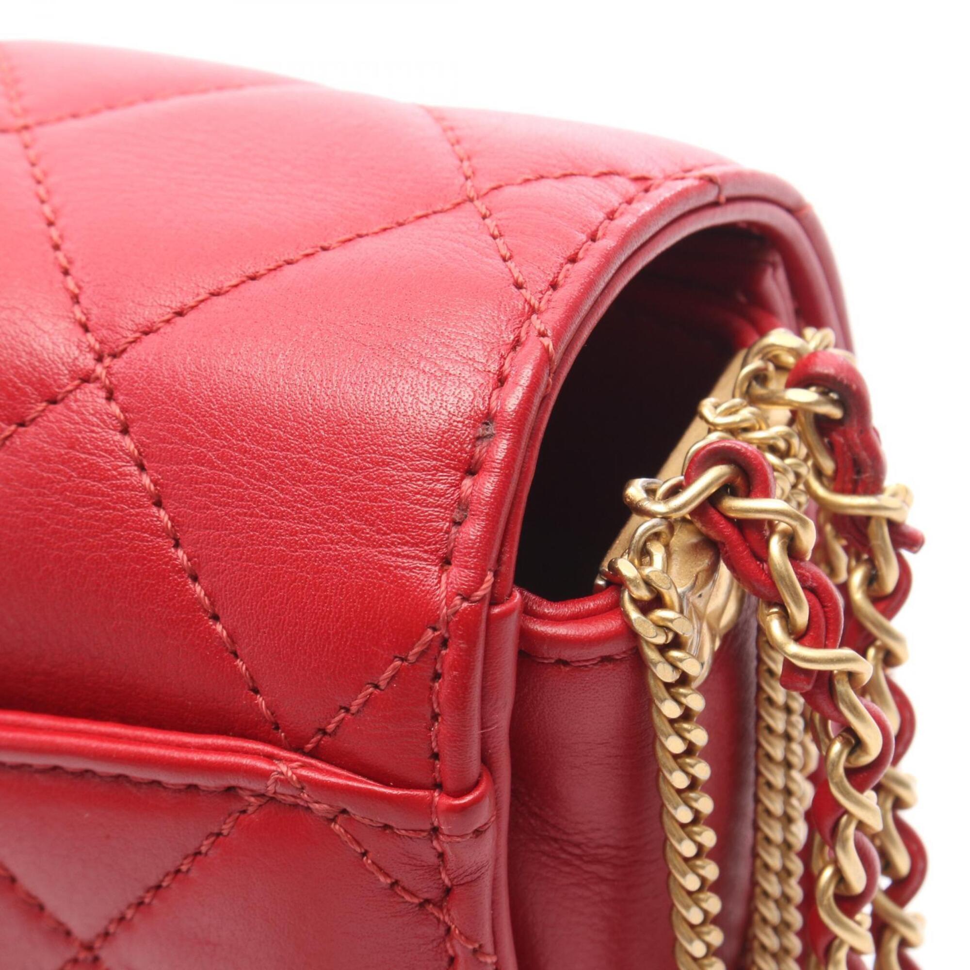 Chanel Matelasse Red Color Leather Handbag Shoulder Bag (Pre-Owned)