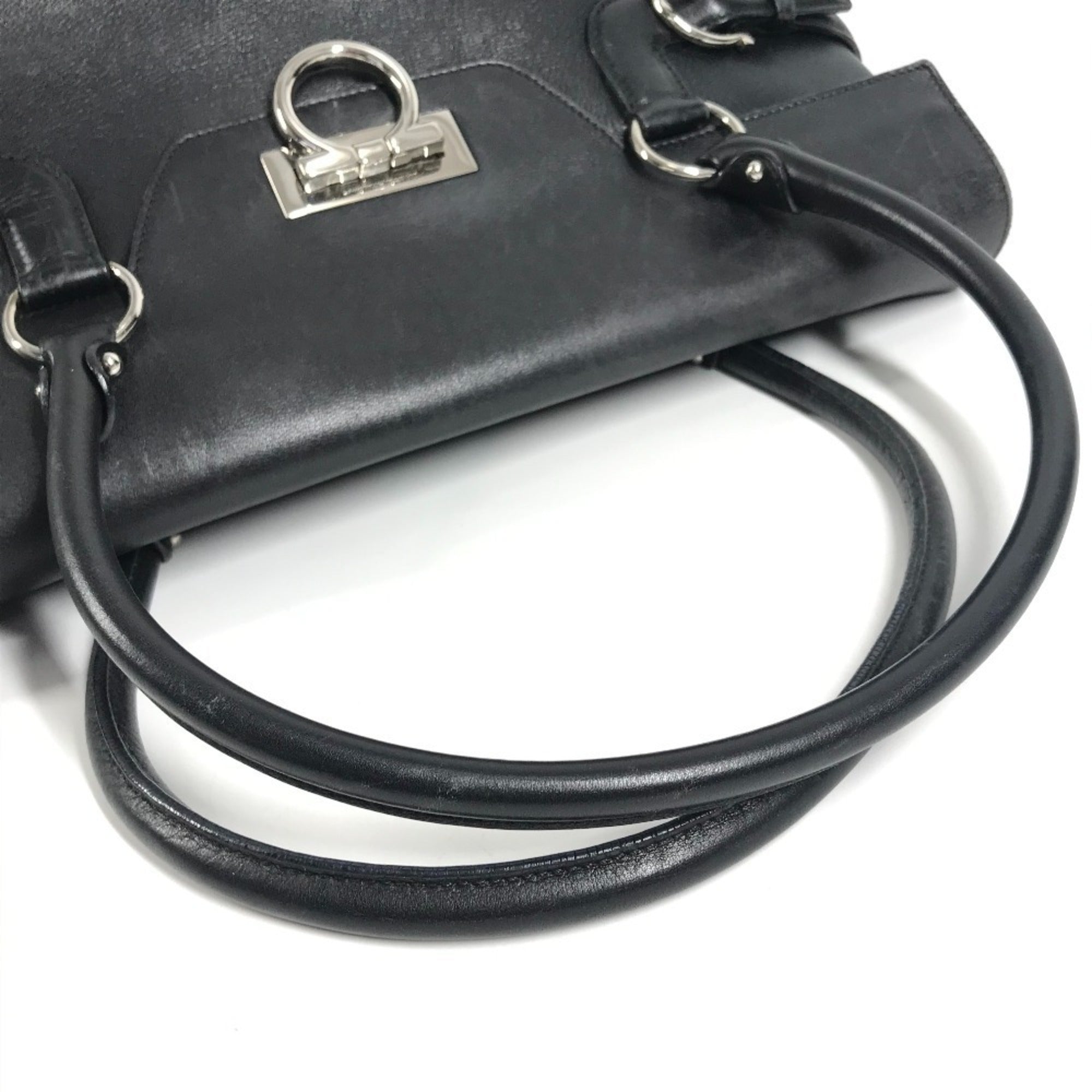 Salvatore Ferragamo Black Leather Shoulder Bag Tote Bag (Pre-Owned)