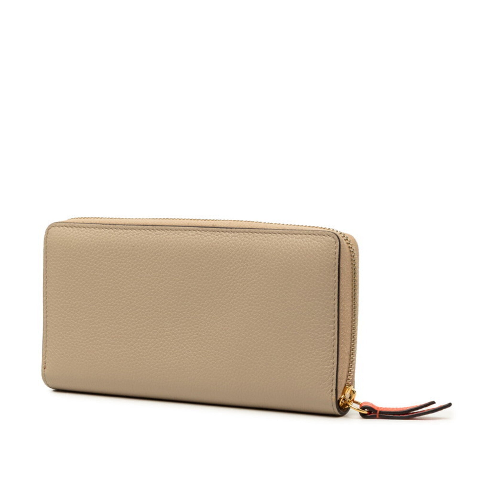 Gucci Beige Red Color Leather Long Wallet (Bi-Fold) (Pre-Owned)