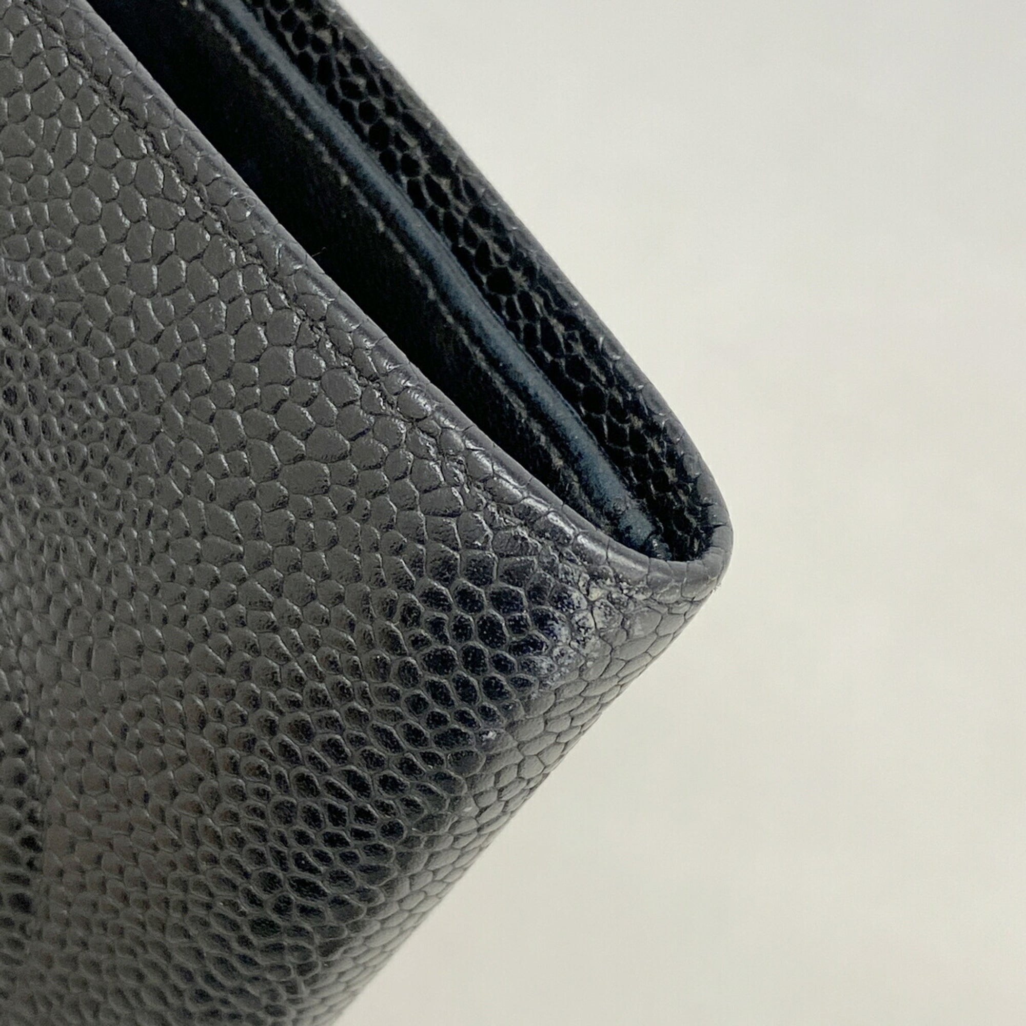 Chanel Black Grained Calfskin Long Wallet (Bi-Fold) (Pre-Owned)