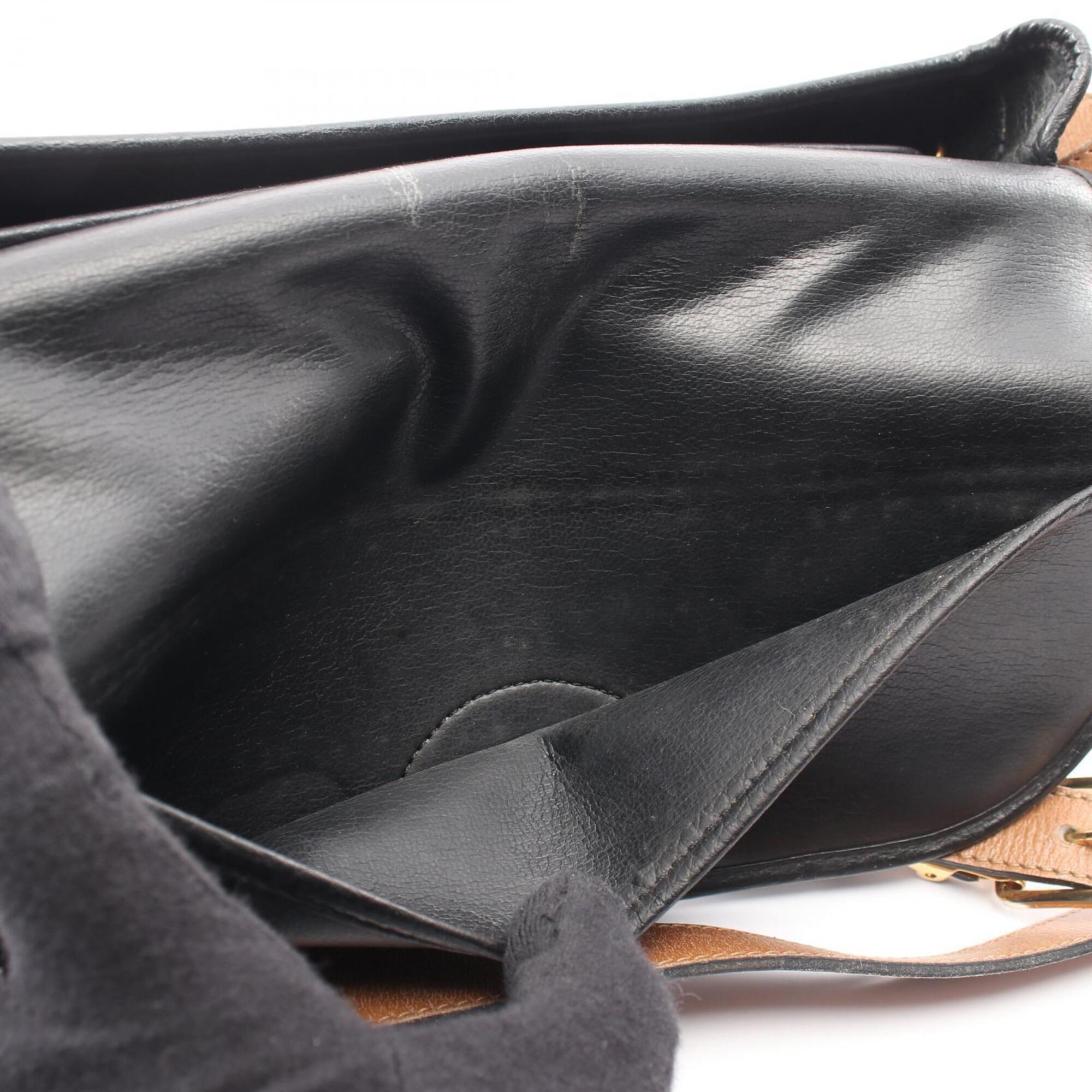 Christian Dior Black Brown Leather Handbag Shoulder Bag (Pre-Owned)
