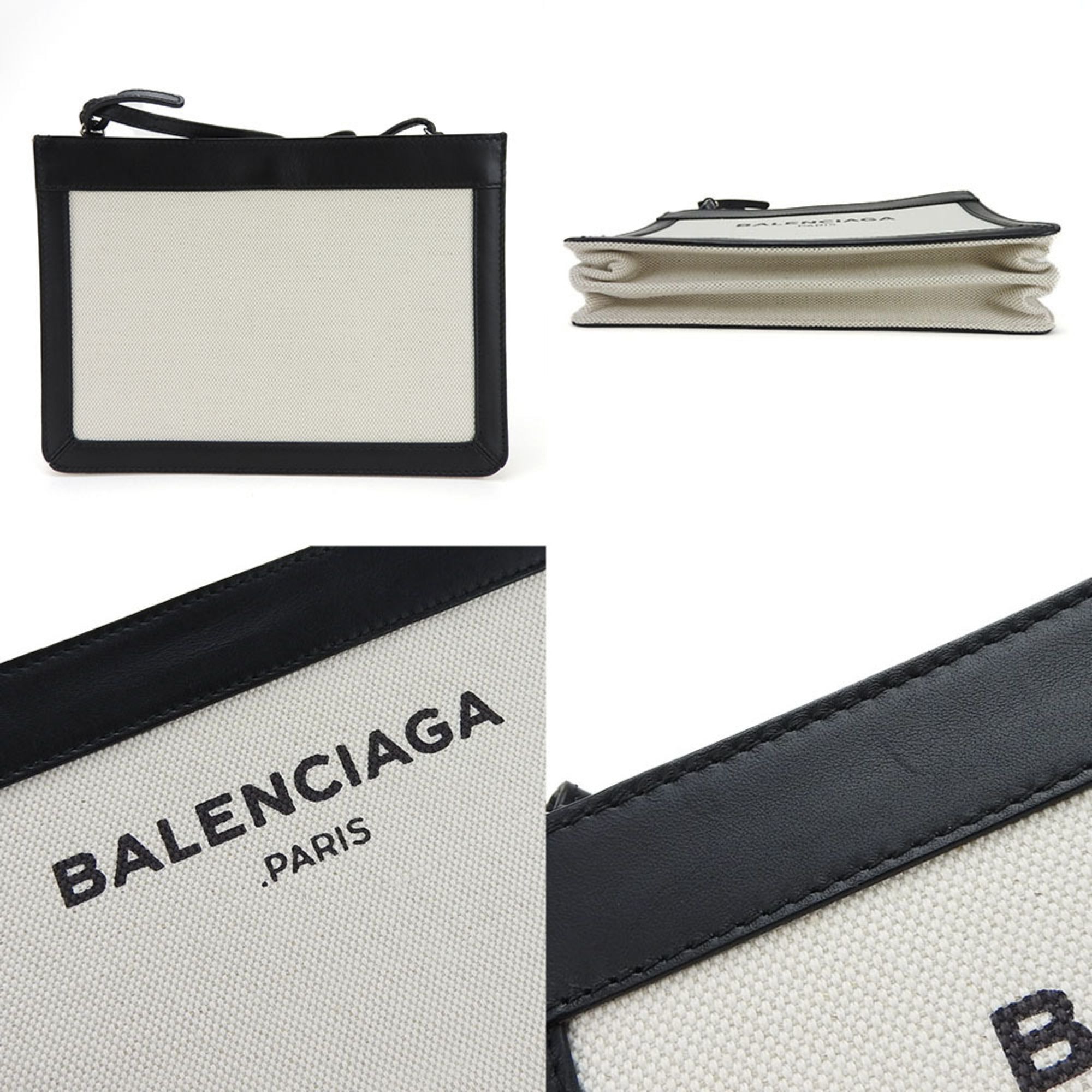 Balenciaga Black Ivory Canvas Leather Pochette Shoulder Bag (Pre-Owned)