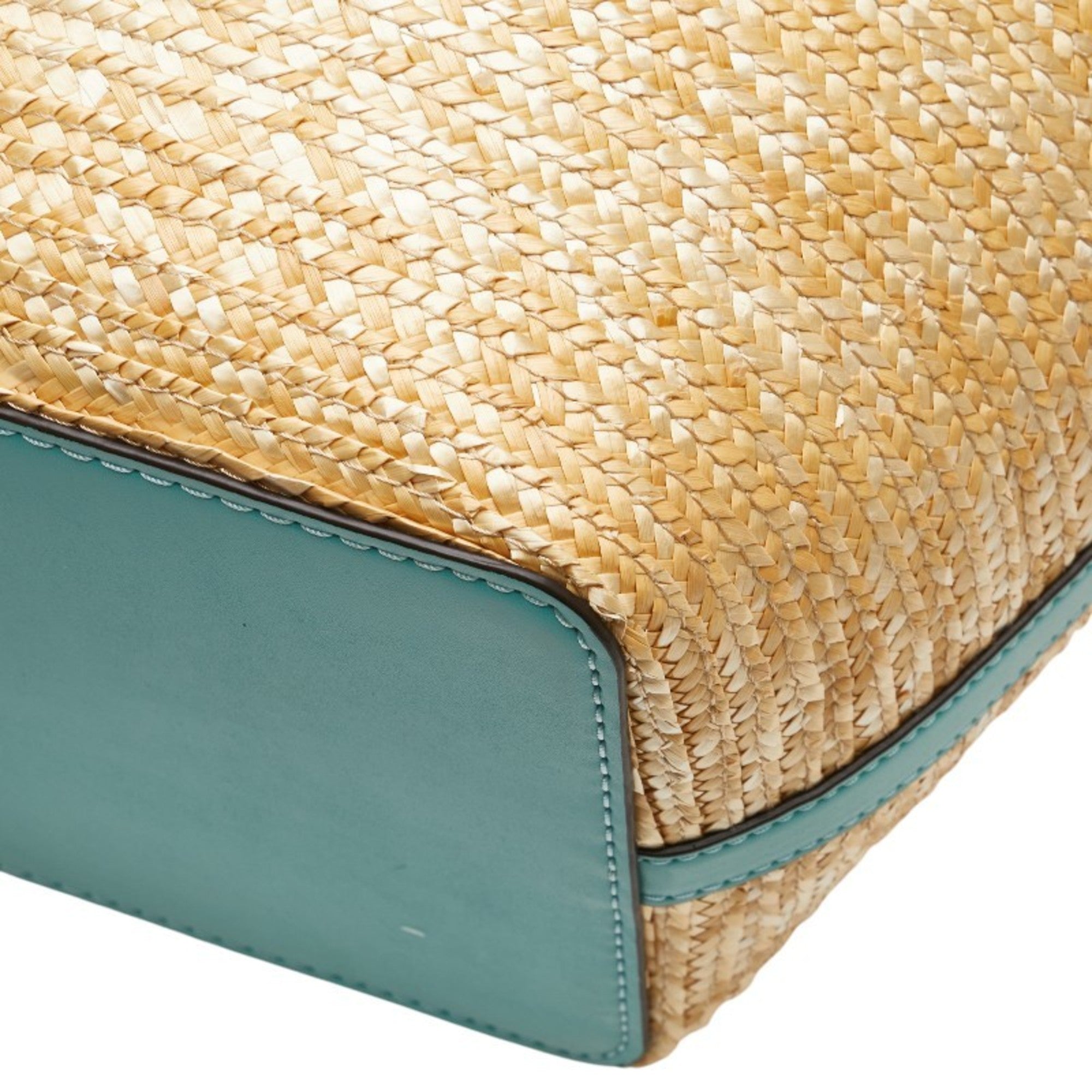 Michael Kors Beige Light Blue Straw Leather Tote Bag (Pre-Owned)