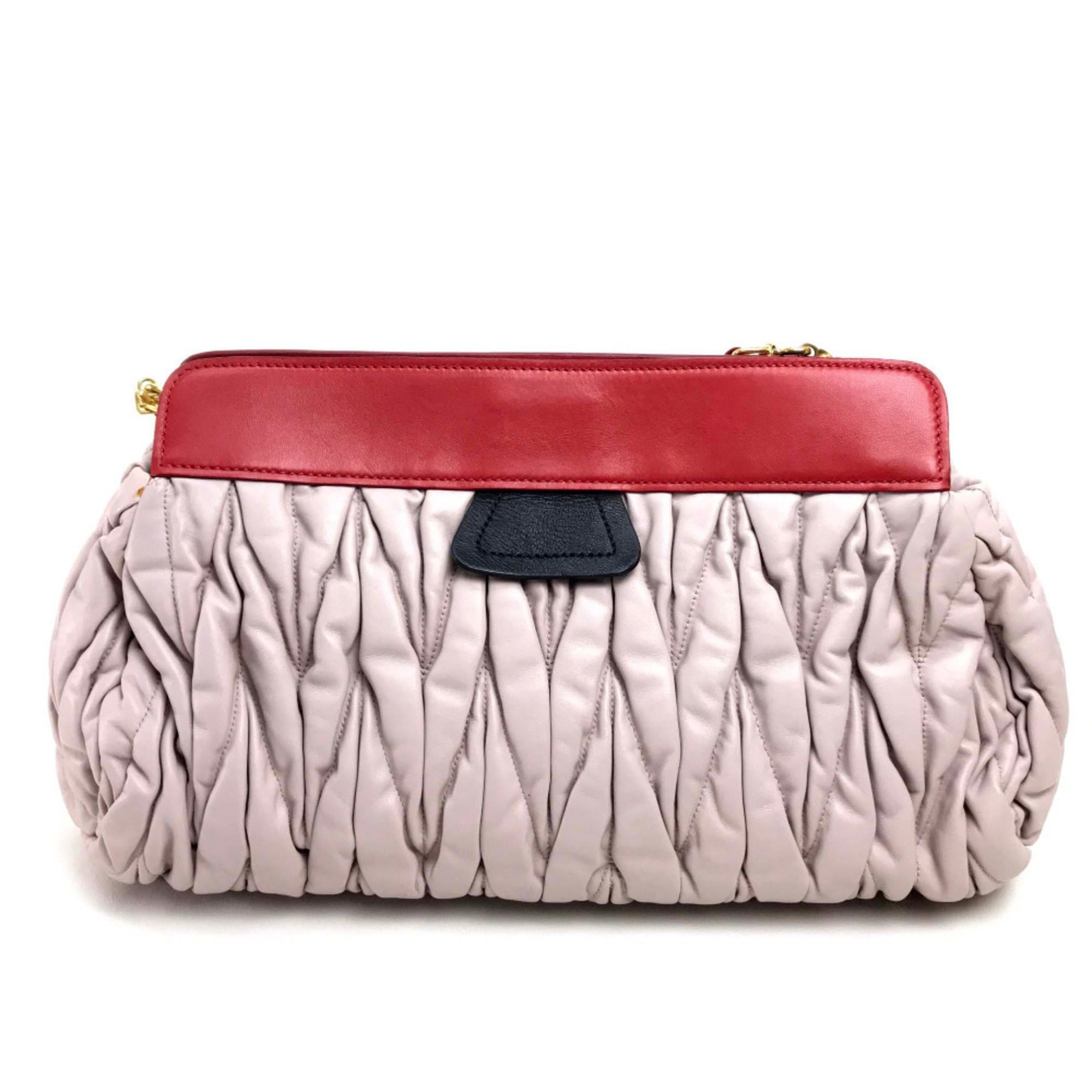 Miu Miu Matelasse Black Light Pink Leather Clutch Bag Handbag Shoulder Bag (Pre-Owned)
