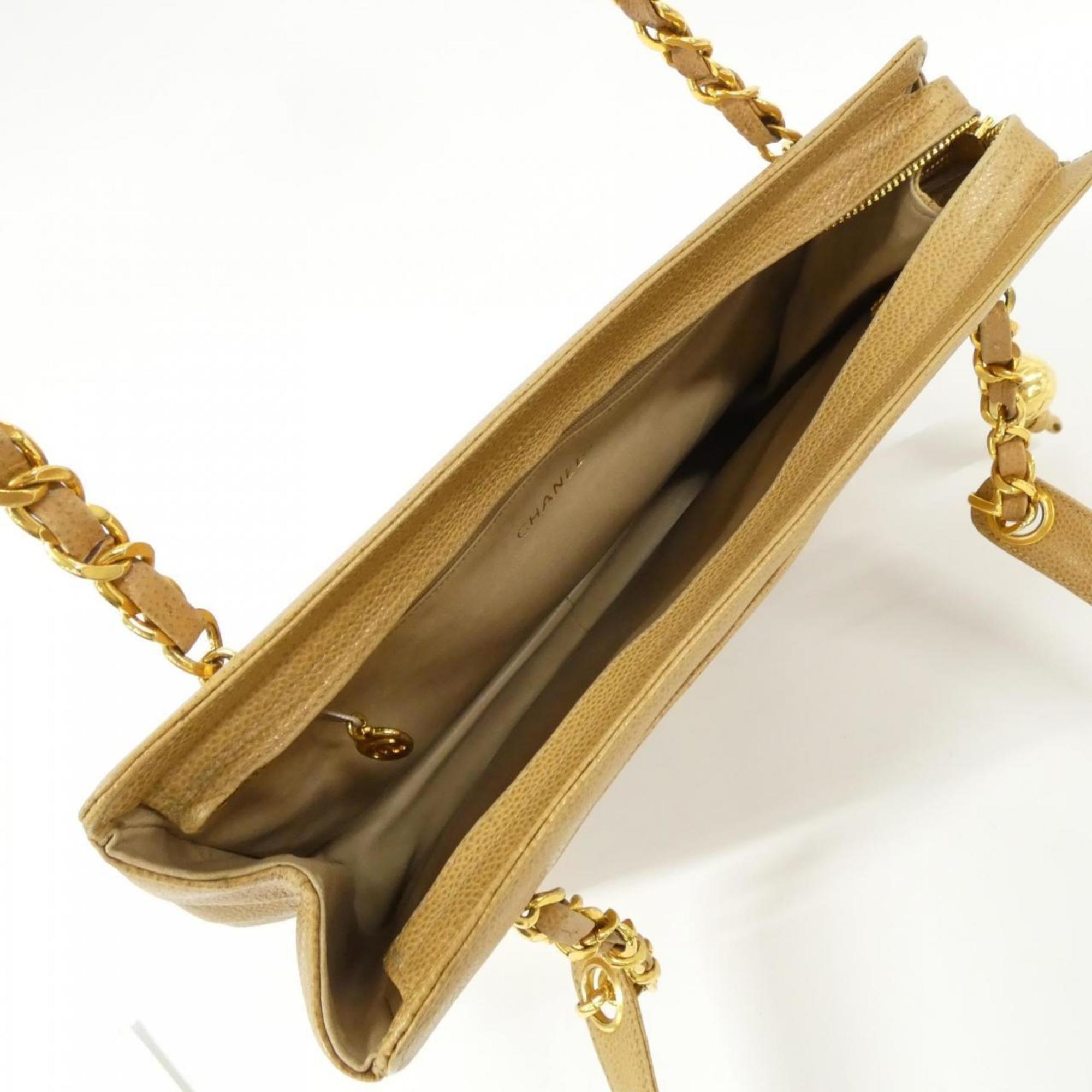 Chanel Beige Grained Calfskin Shoulder Bag (Pre-Owned)