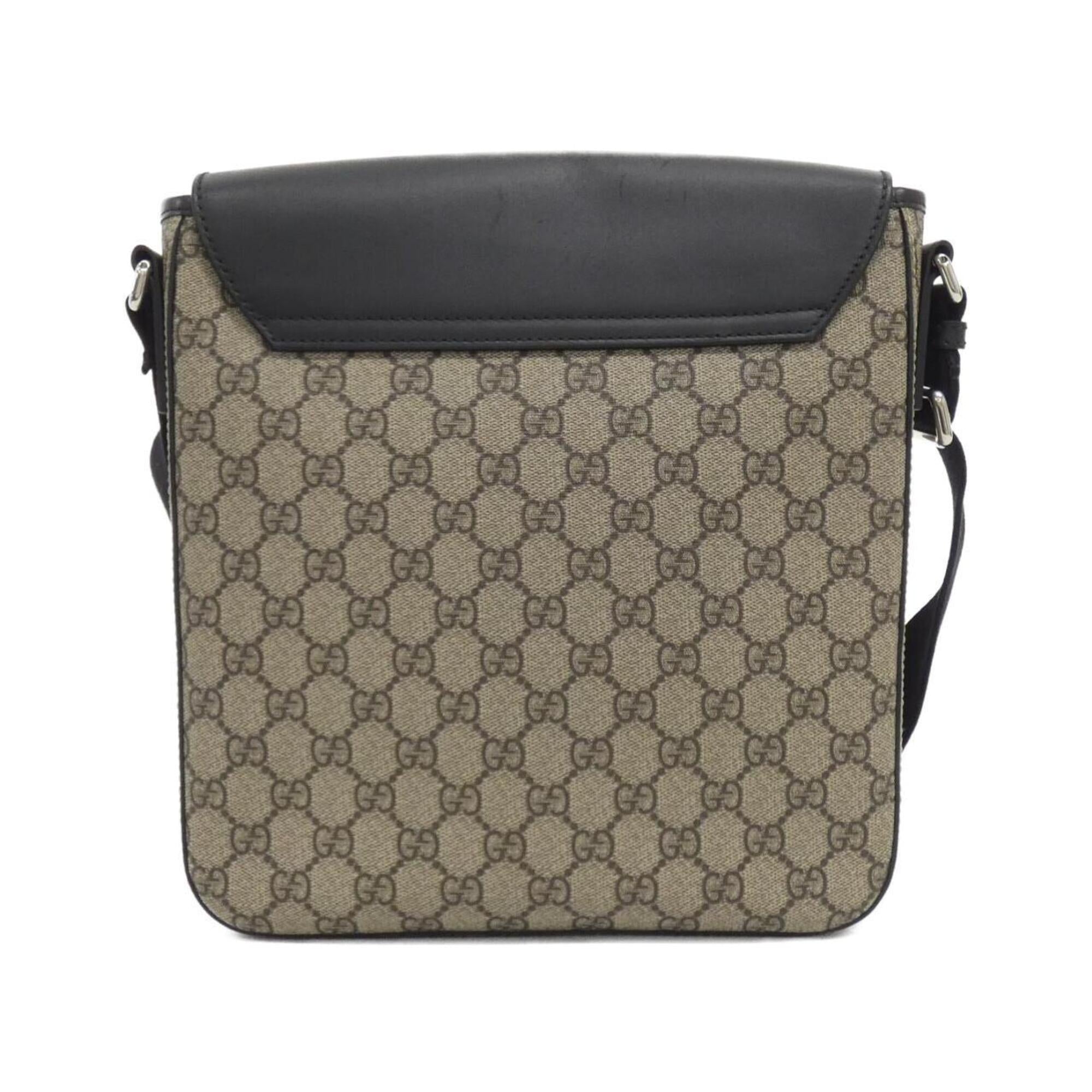 Gucci Beige Black Gg Supreme Leather Shoulder Bag (Pre-Owned)