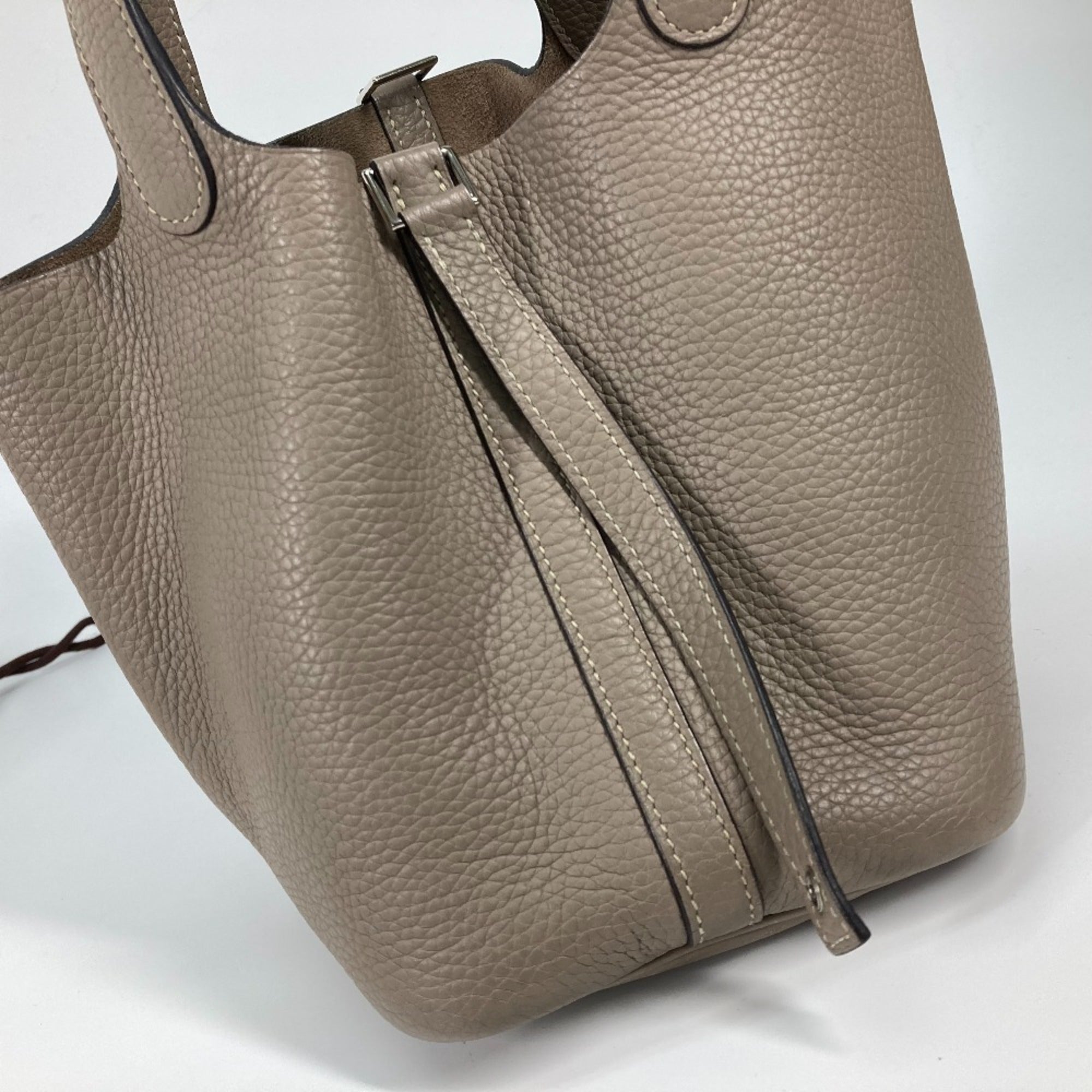Hermes Picotin Gray Gris Tourterelle Taurillon Clemence Leather Handbag Tote Bag (Pre-Owned)