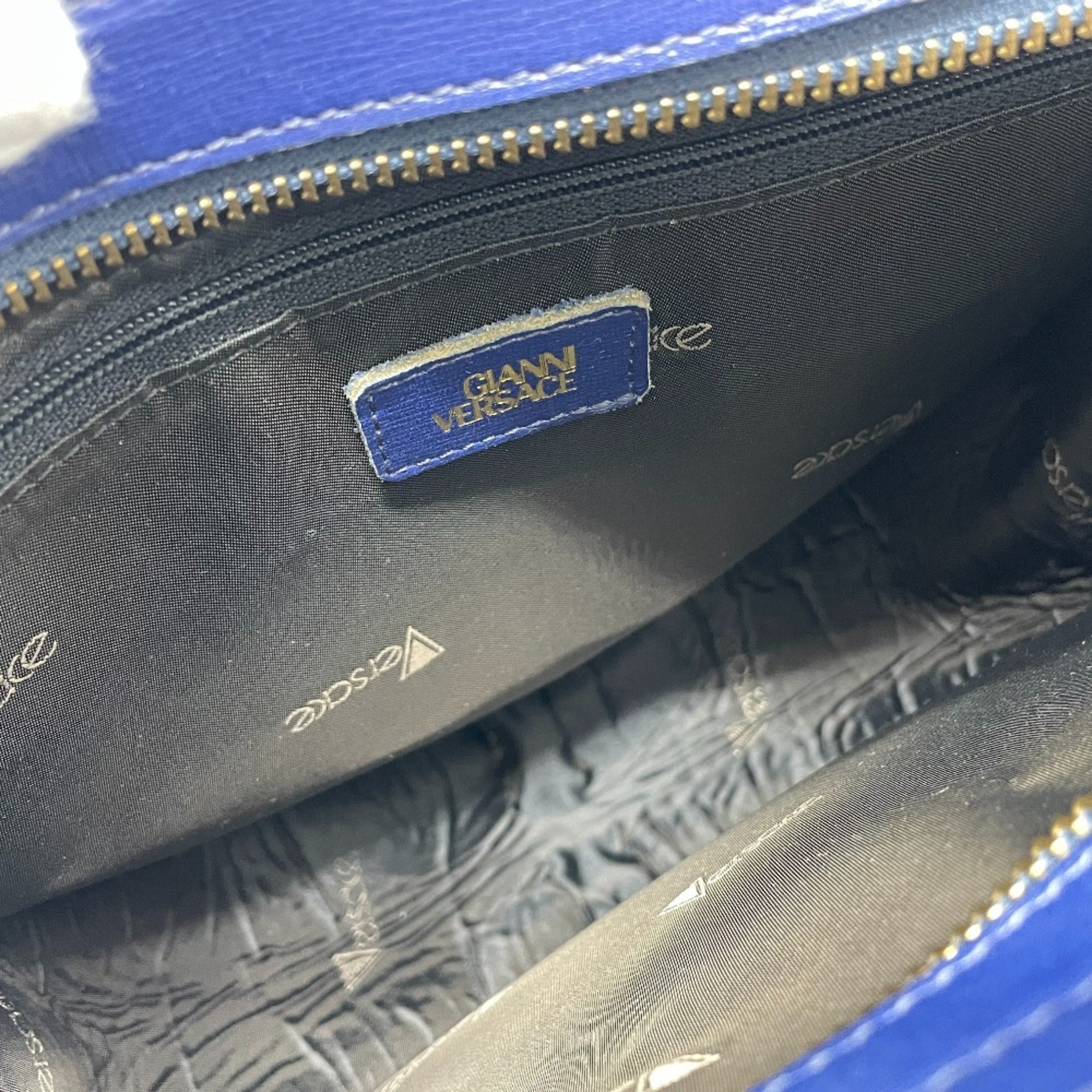 Versace Blue Leather Handbag Shoulder Bag (Pre-Owned)