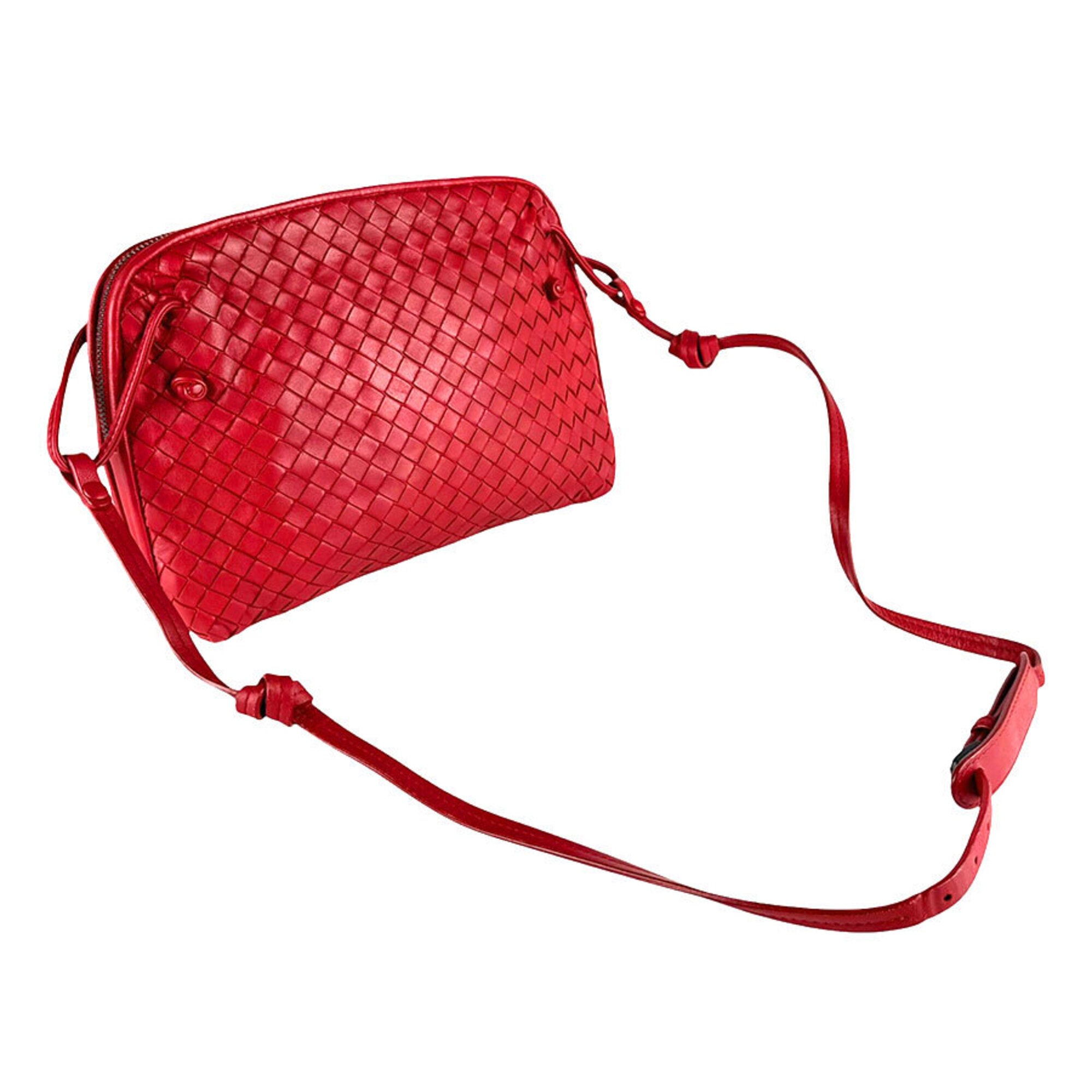 Bottega Veneta Dark Red Intrecciato Shoulder Bag (Pre-Owned)