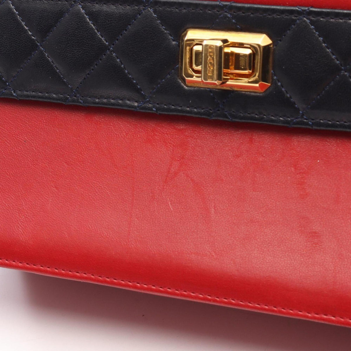 Chanel 2.55 Navy Red Color Leather Handbag Shoulder Bag (Pre-Owned)