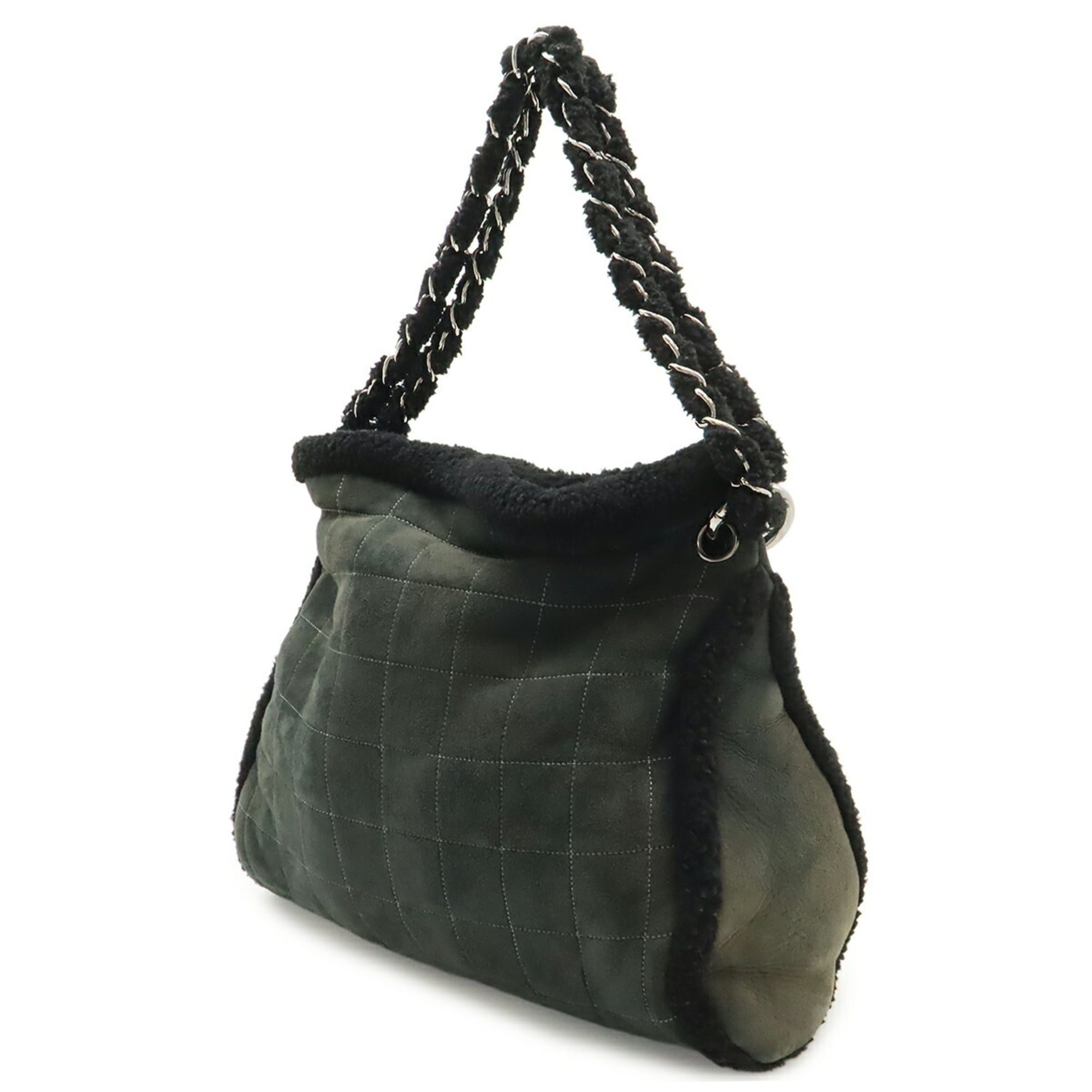 Chanel Mouton Black Gray Leather Shoulder Bag (Pre-Owned)
