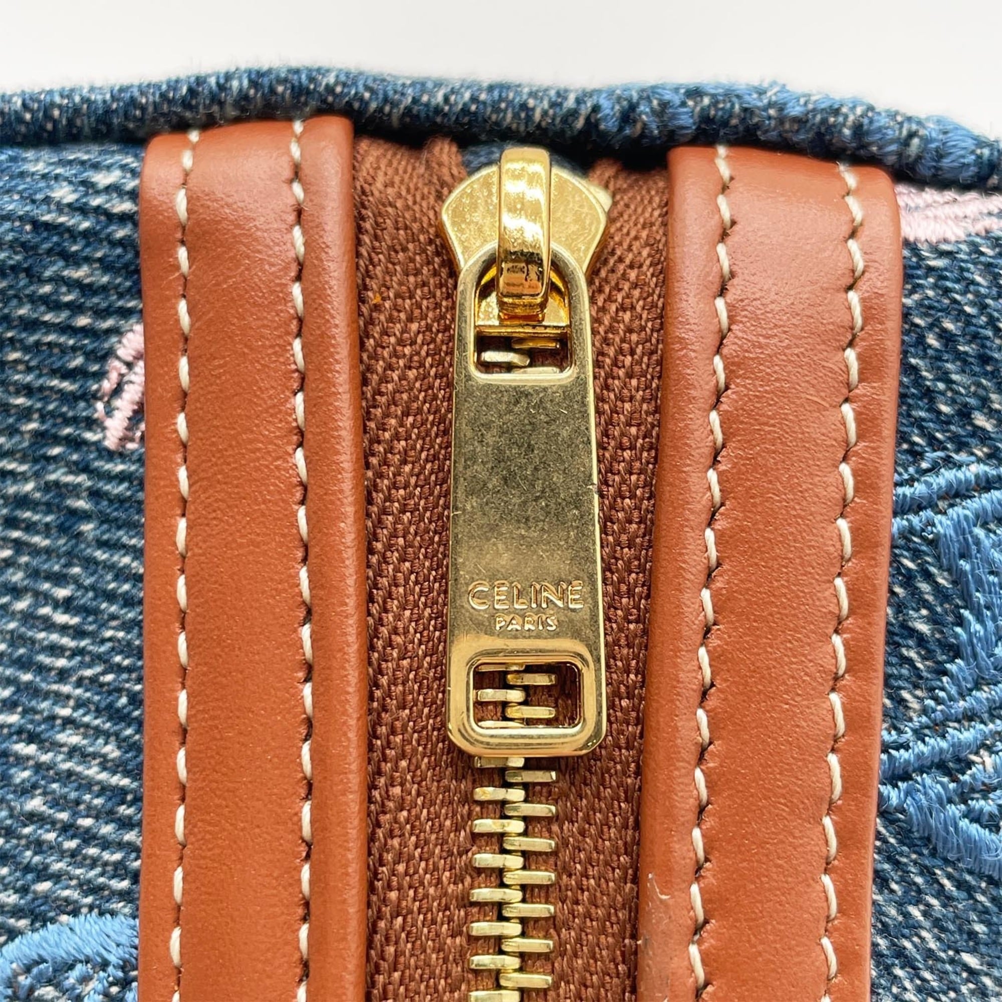 Celine Blue Brown Multi-Color Denim Clutch Bag (Pre-Owned)