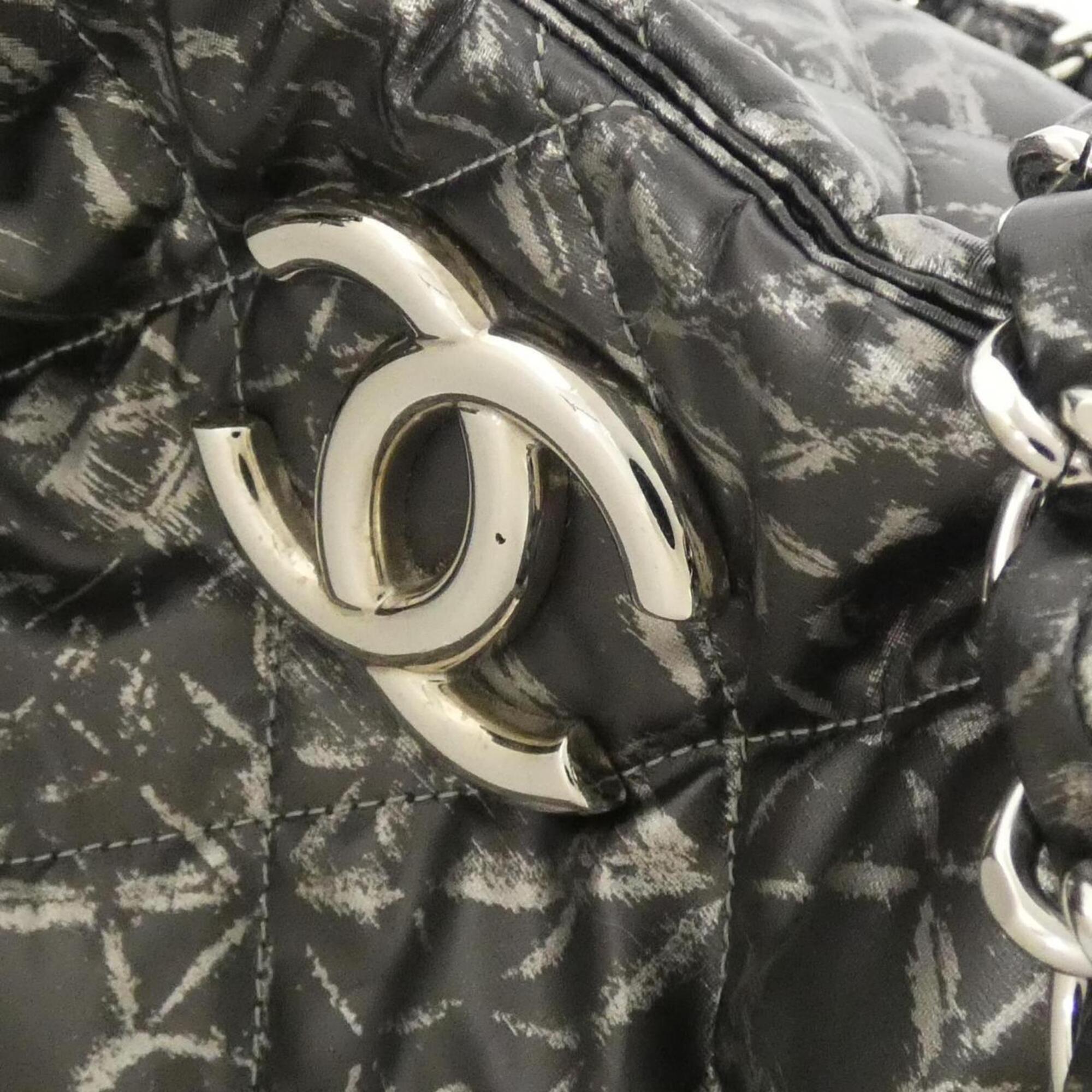 Chanel Black Silver Polyester Handbag (Pre-Owned)