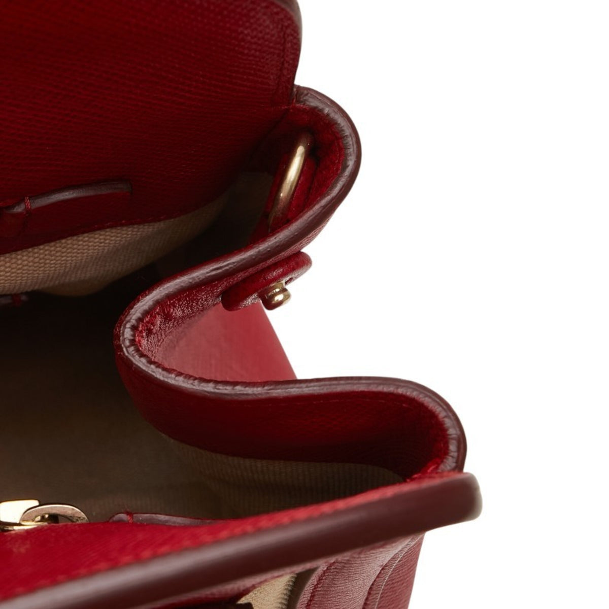 Prada Beige Red Color Canvas Leather Handbag Shoulder Bag (Pre-Owned)