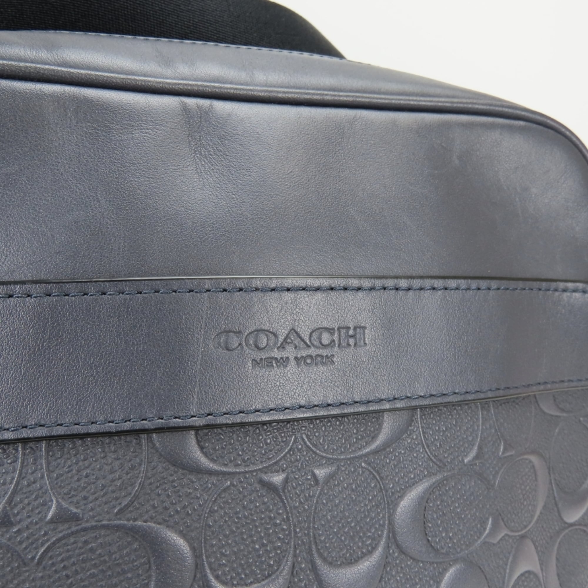 Coach Signature Black Gray Navy Leather Shoulder Bag (Pre-Owned)