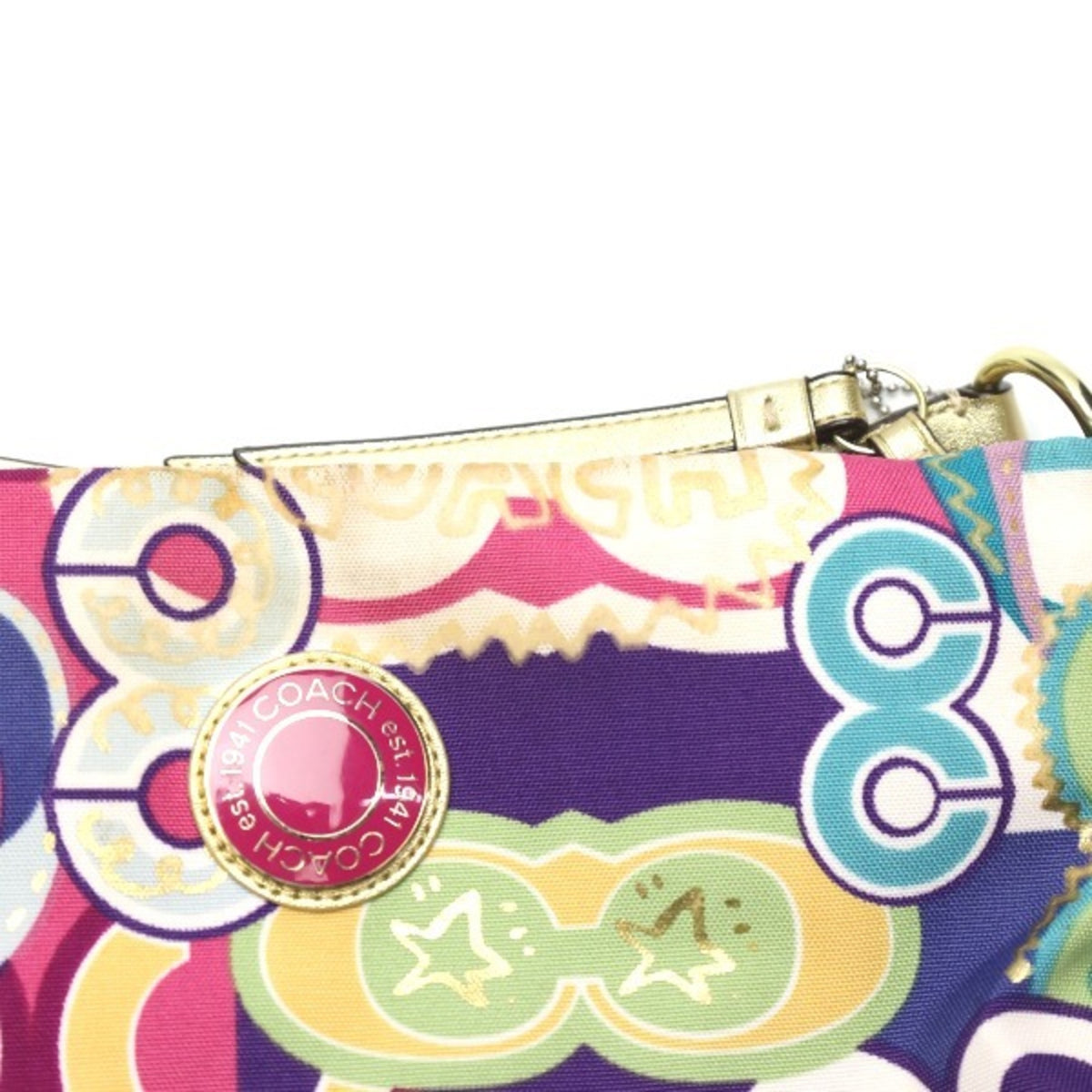Coach Signature Multi-Color Canvas Leather Shoulder Bag (Pre-Owned)