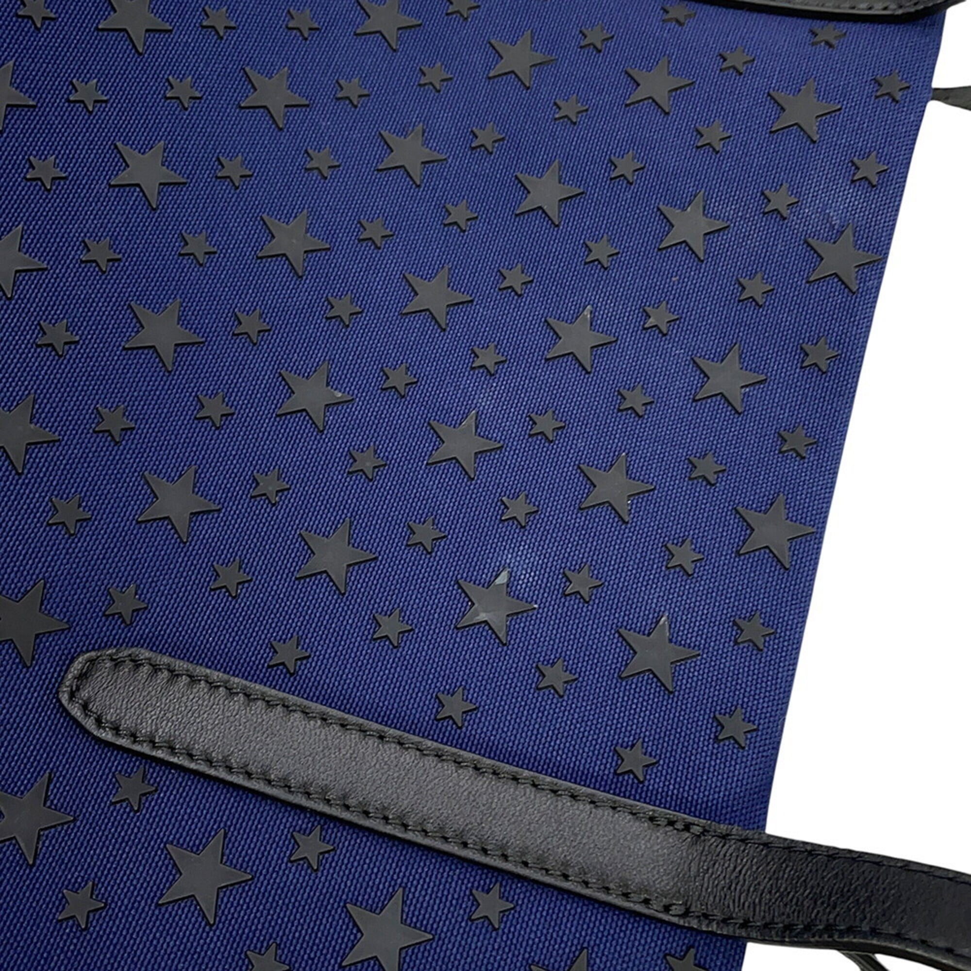 Jimmy Choo Navy Black Canvas Leather Handbag Tote Bag (Pre-Owned)