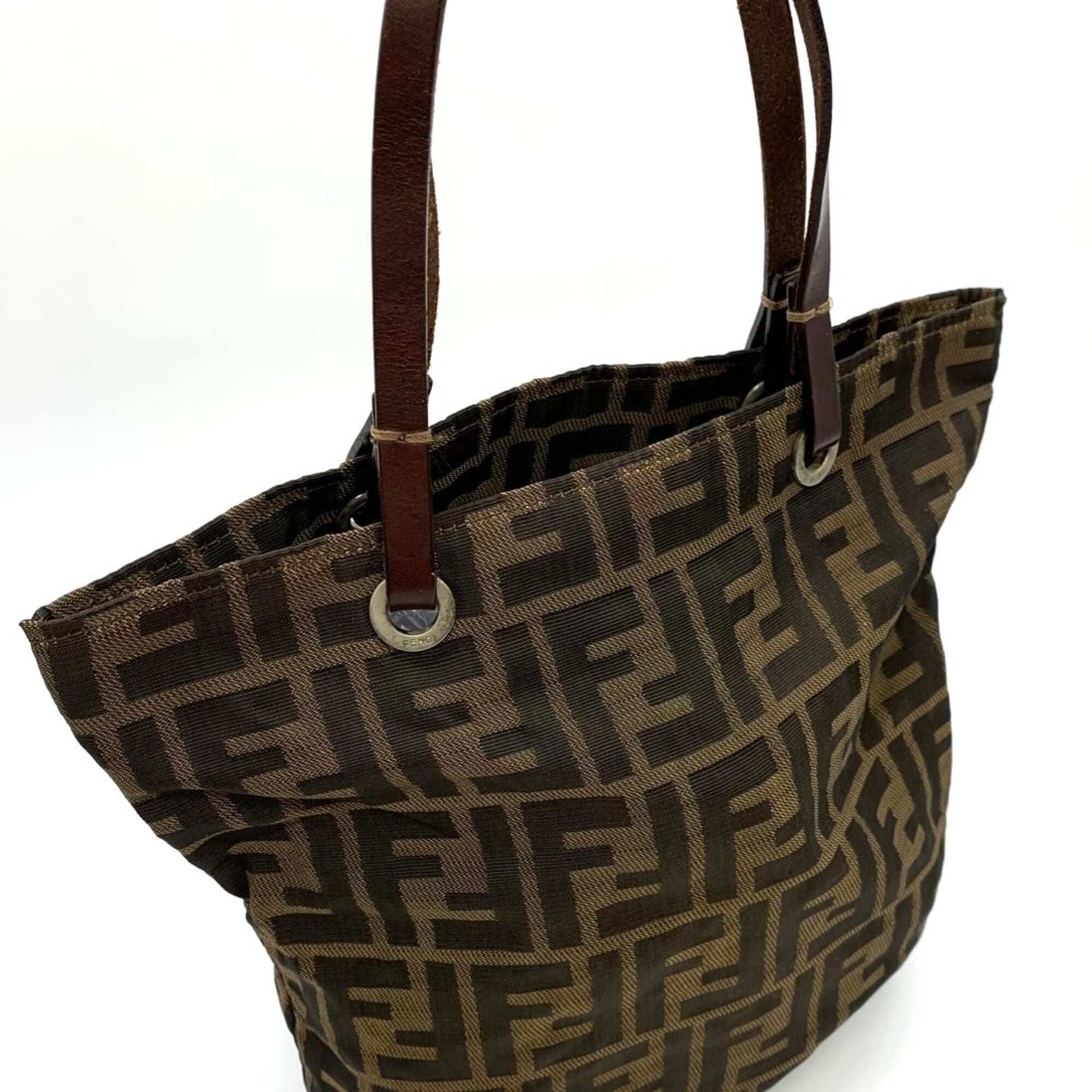 Fendi Zucca Brown Nylon Leather Tote Bag (Pre-Owned)