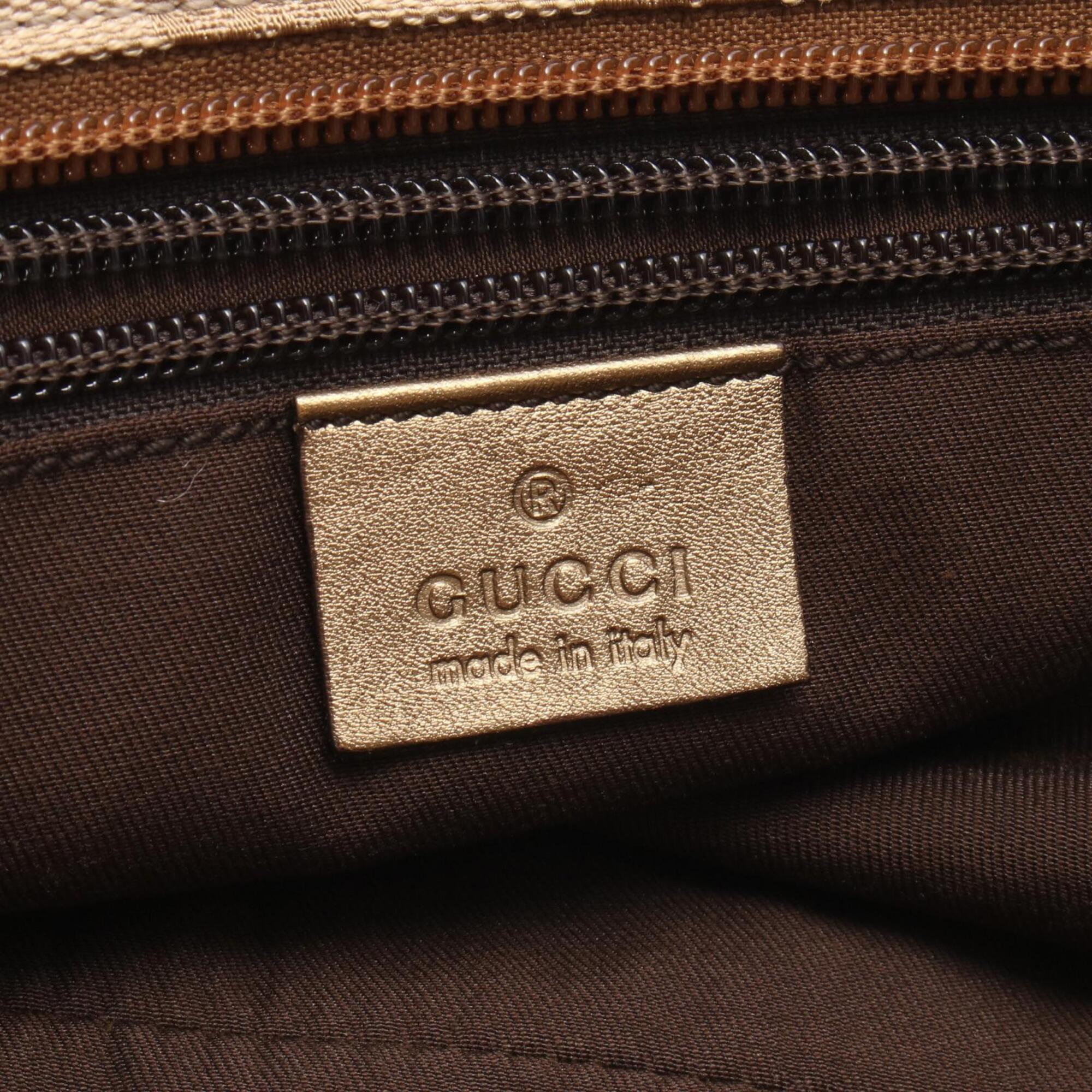 Gucci Beige Gold Pink Canvas Leather Handbag Tote Bag (Pre-Owned)