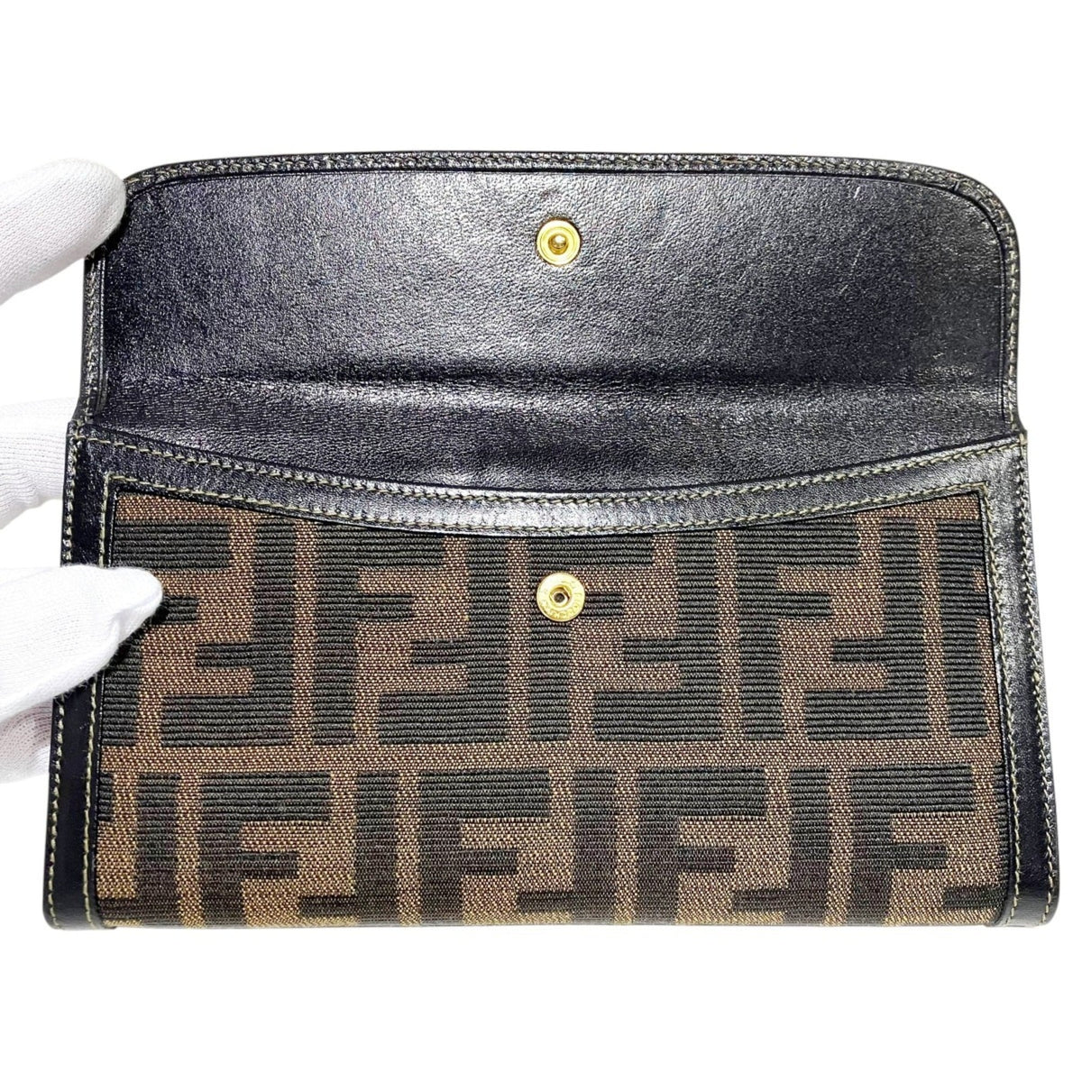 Fendi Brown Canvas Leather Long Wallet (Bi-Fold) (Pre-Owned)