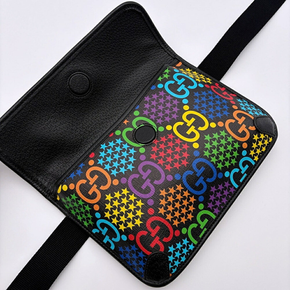 Gucci Black Multi-Color Pvc Leather Fanny Pack Sling Bag (Pre-Owned)