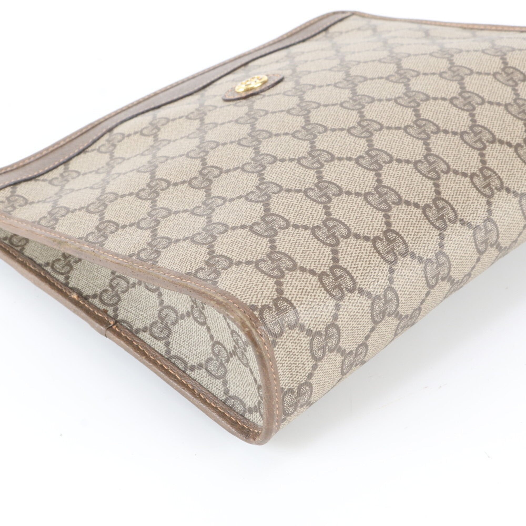 Gucci Brown Leather Coated Canvas Clutch Bag Pouch (Pre-Owned)
