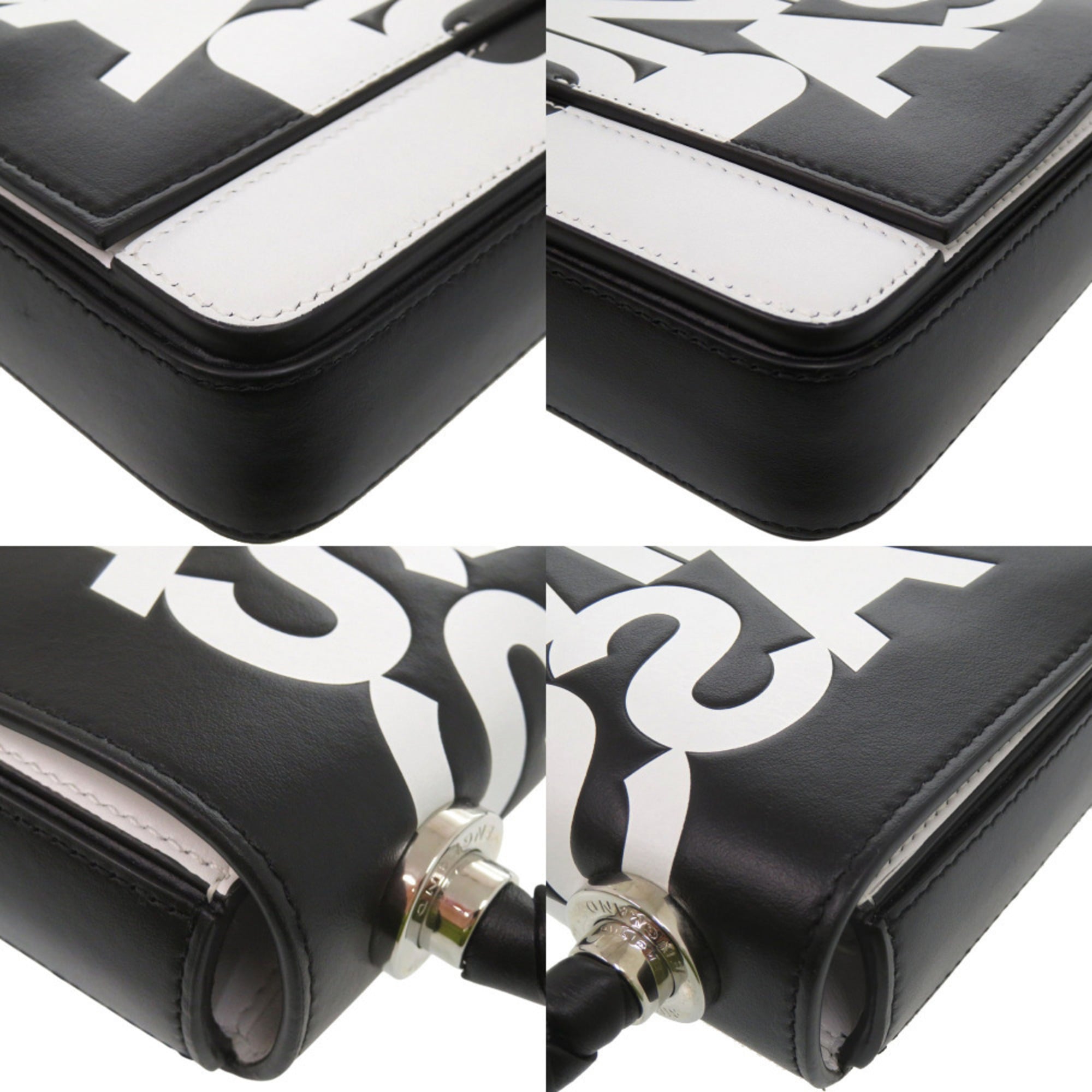 Burberry Black White Leather Shoulder Bag (Pre-Owned)
