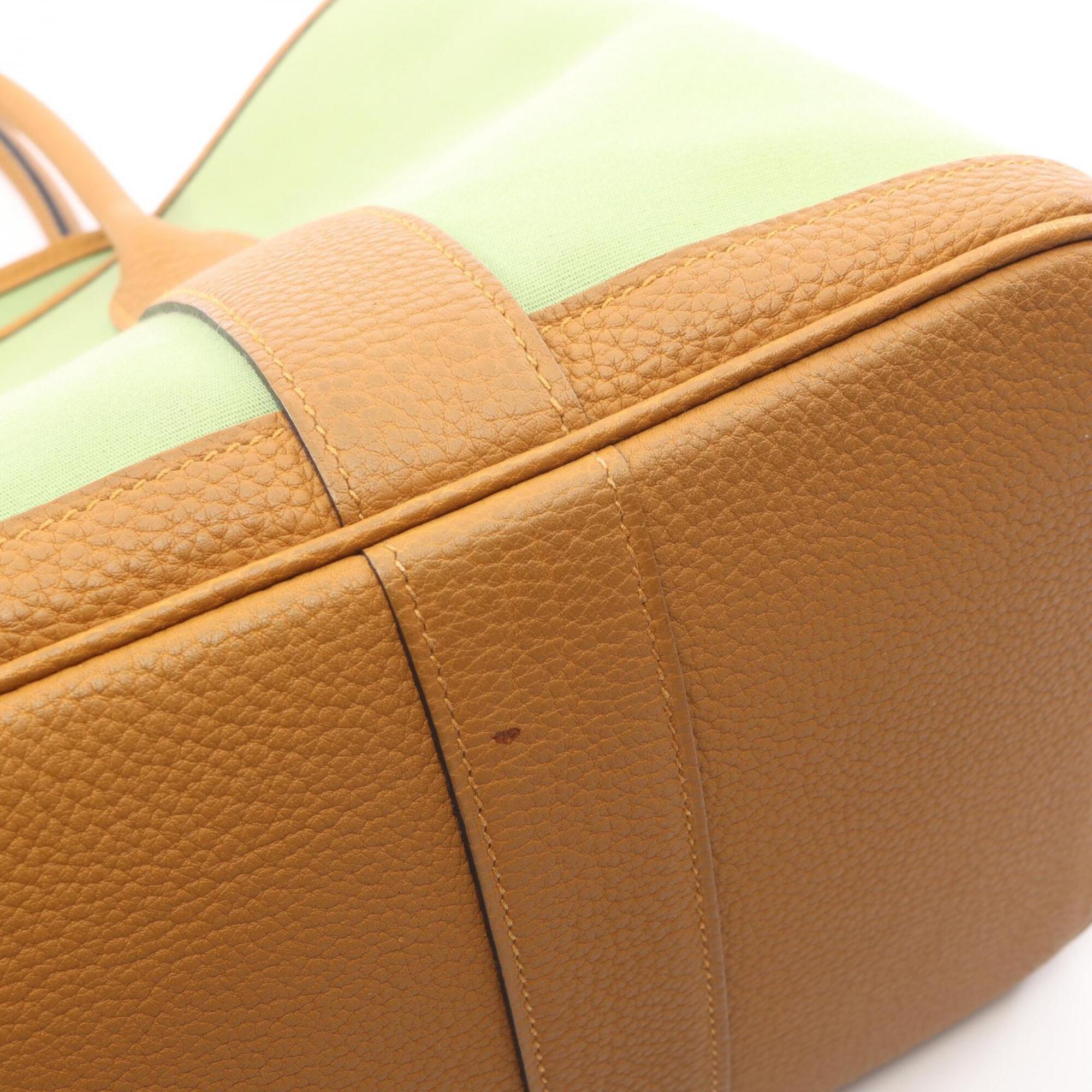 Hermes Garden Brown Green Toile Officier Negonda Leather Handbag Tote Bag (Pre-Owned)
