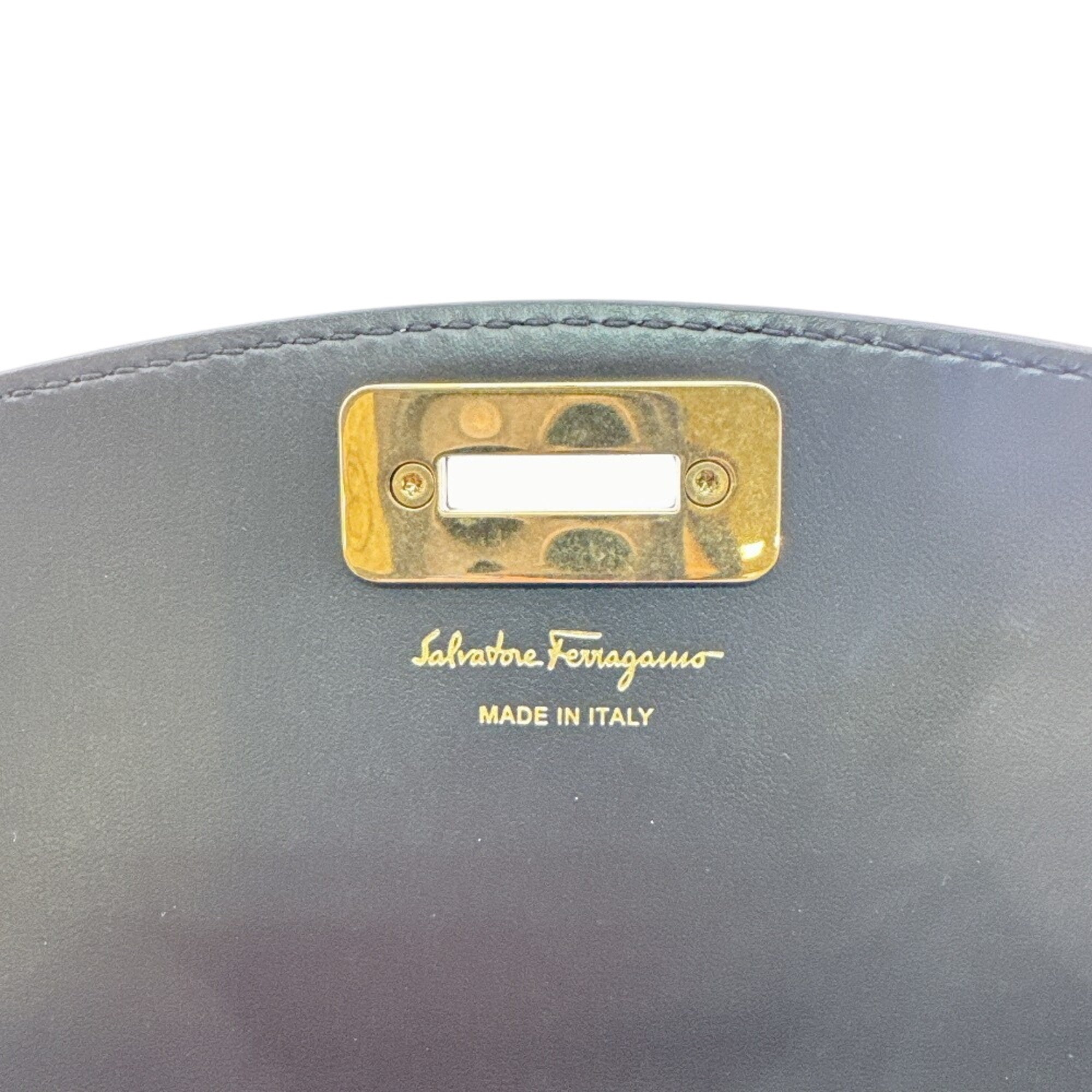 Salvatore Ferragamo Navy Leather Long Wallet (Tri-Fold) (Pre-Owned)