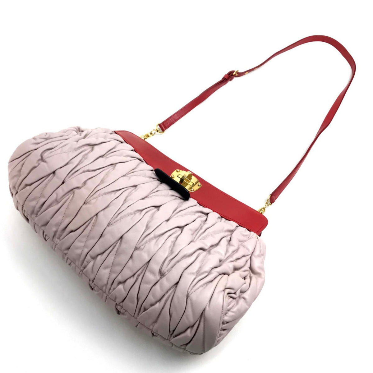 Miu Miu Matelasse Black Light Pink Leather Clutch Bag Handbag Shoulder Bag (Pre-Owned)