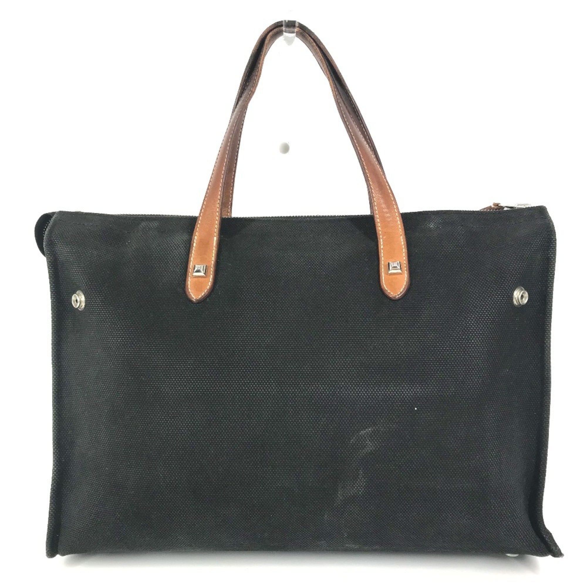 Hermes Black Brown Canvas Leather Briefcase Handbag Tote Bag (Pre-Owned)