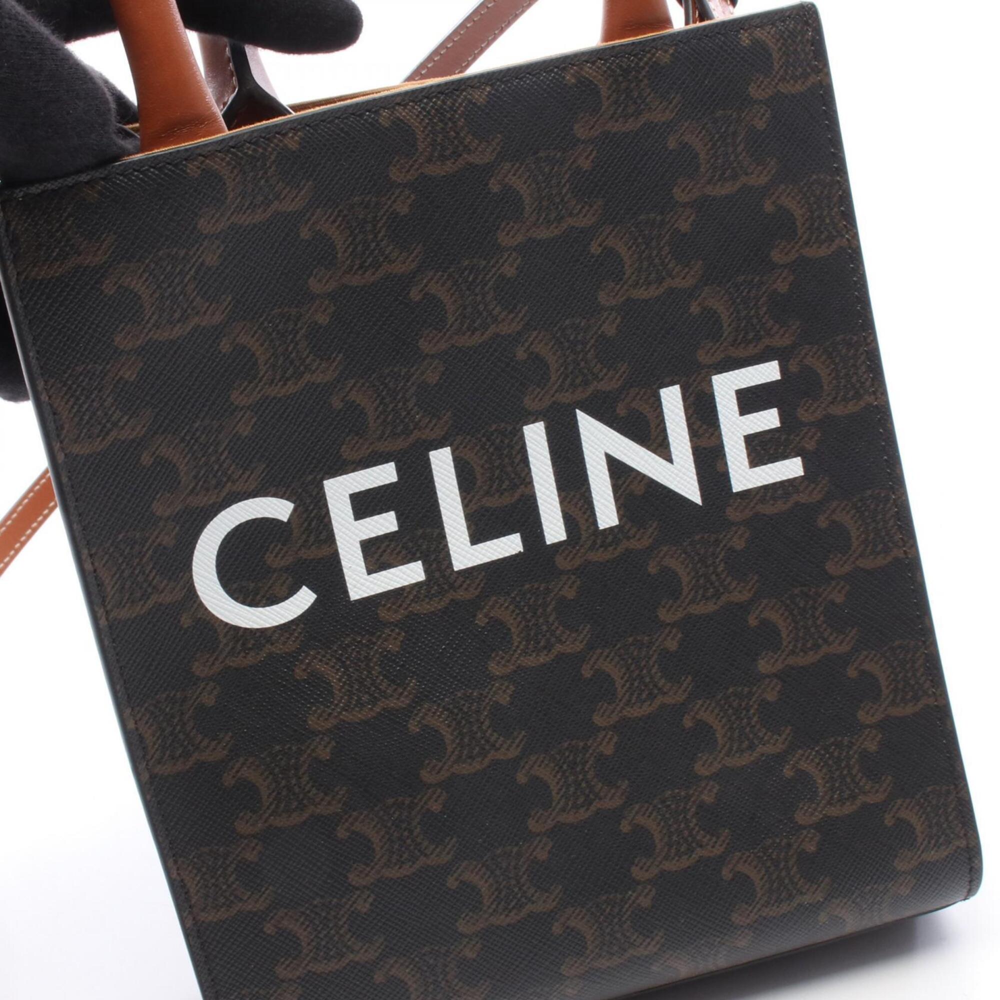 Celine Black Brown Coated Canvas Leather Handbag (Pre-Owned)