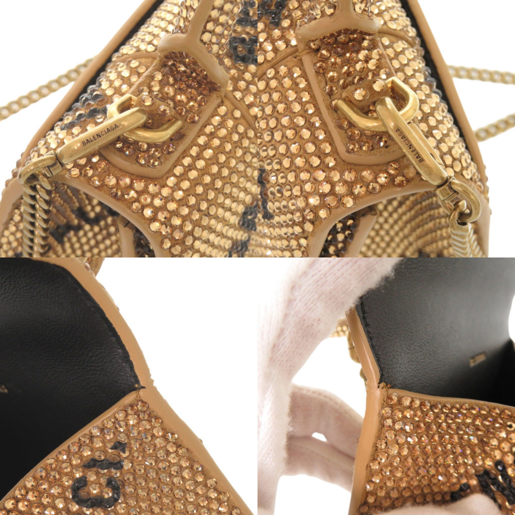 Balenciaga Gold Rhinestone Suede Handbag Shoulder Bag (Pre-Owned)