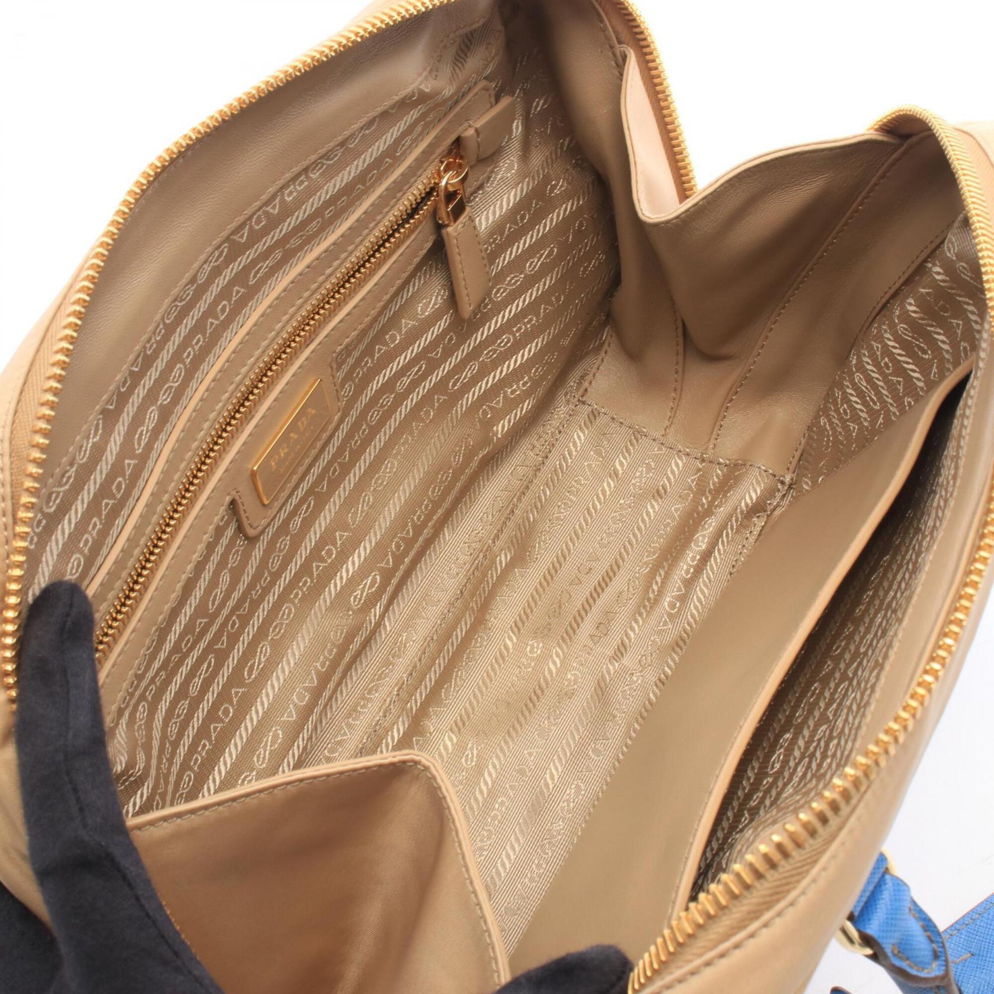 Prada Beige Blue Nylon Leather Handbag (Pre-Owned)