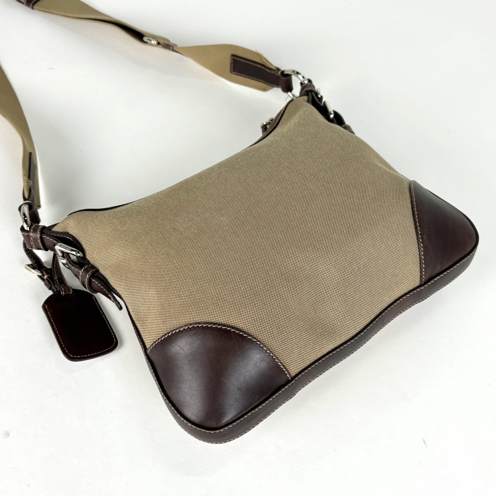 Prada Brown Canvas Leather Shoulder Bag (Pre-Owned)
