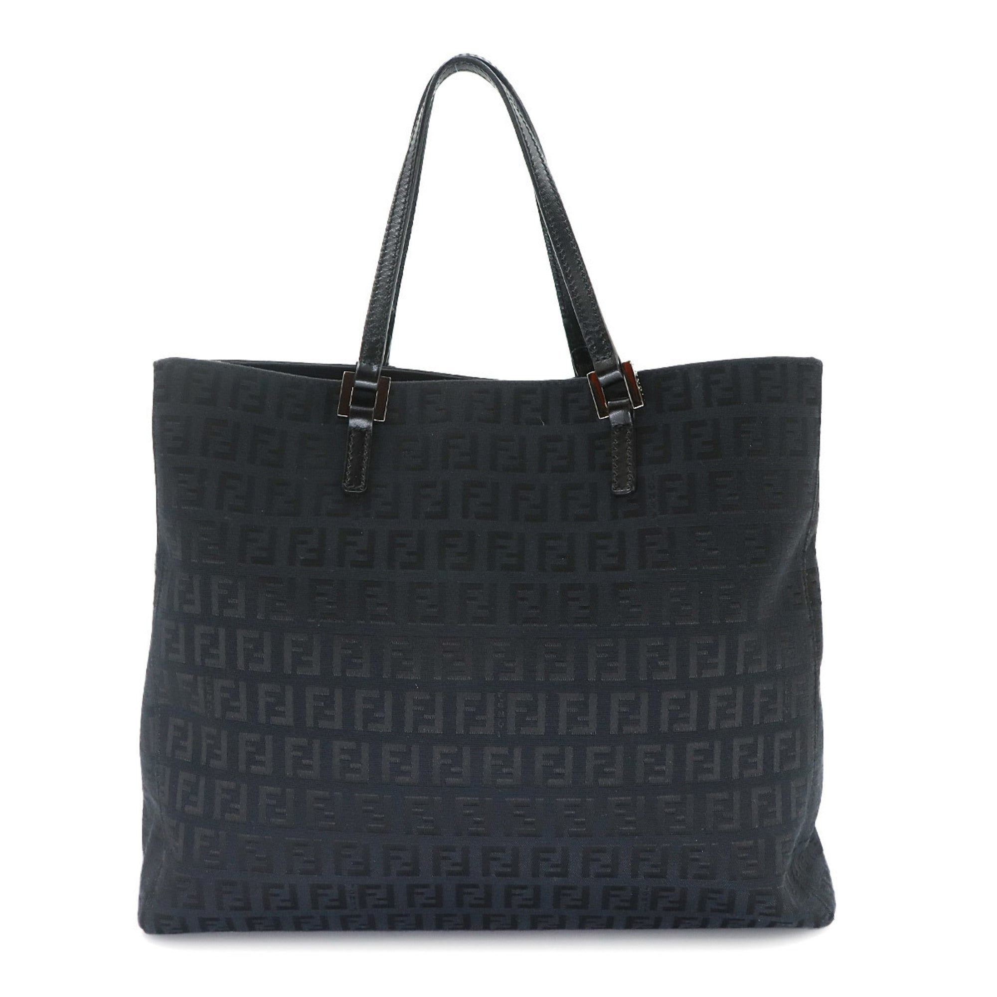 Fendi Zucchino Black Canvas Leather Handbag Tote Bag (Pre-Owned)