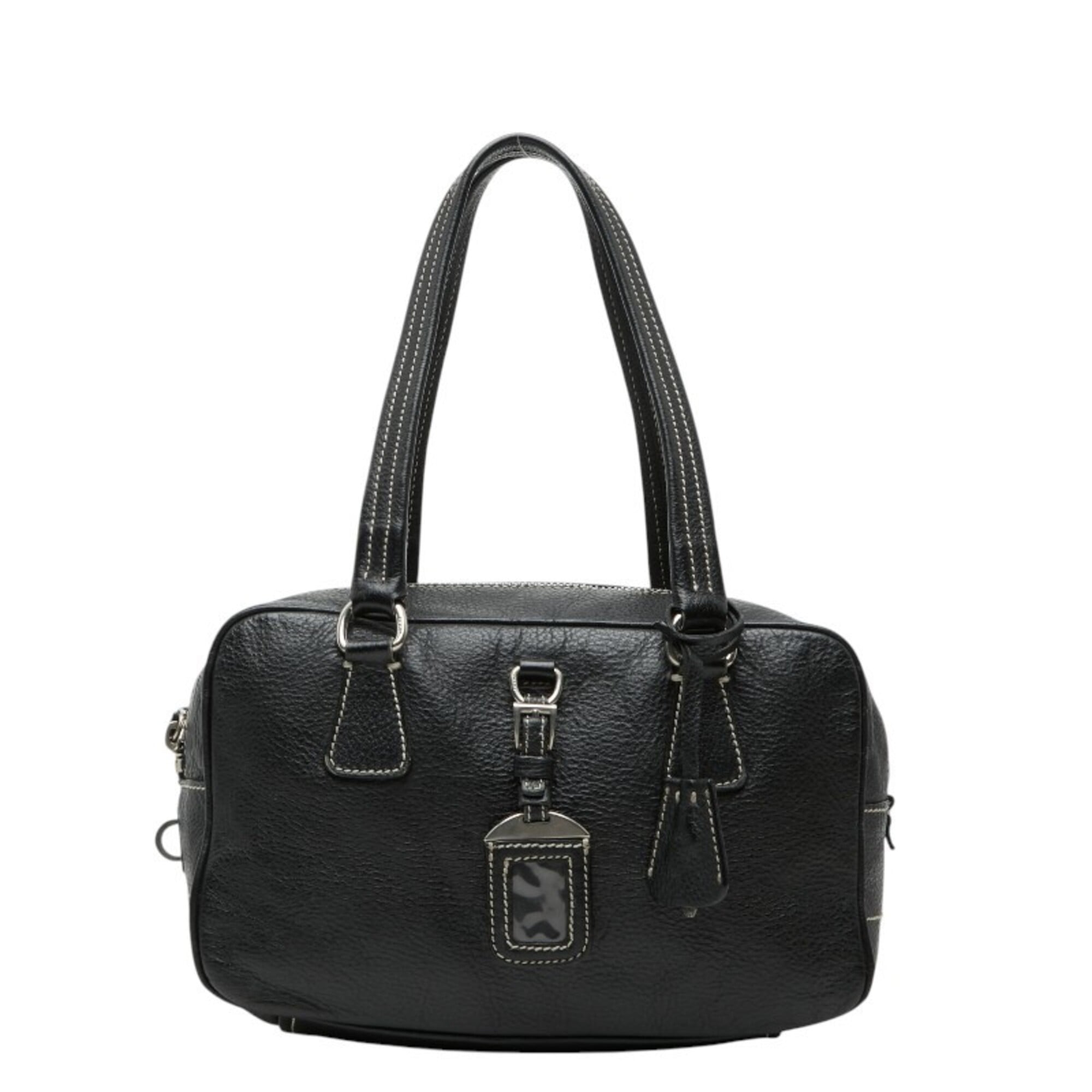 Prada Black Leather Boston Bag Handbag (Pre-Owned)