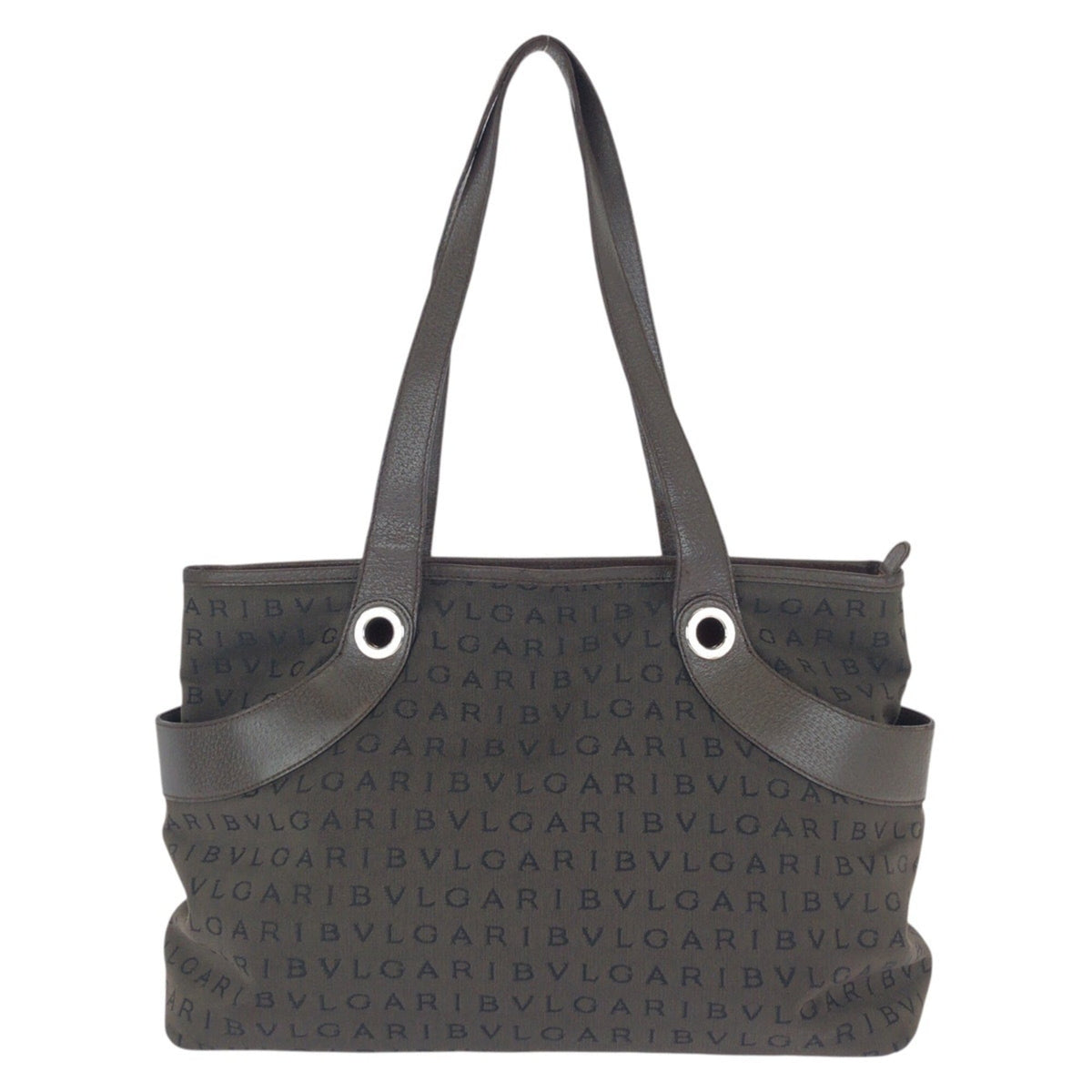 Bvlgari Dark Brown Canvas Leather Shoulder Bag Tote Bag (Pre-Owned)