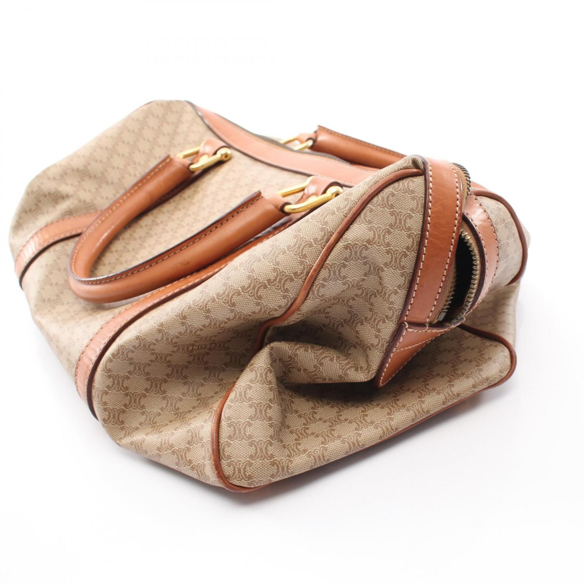 Celine Beige Brown Coated Canvas Leather Boston Bag Handbag (Pre-Owned)