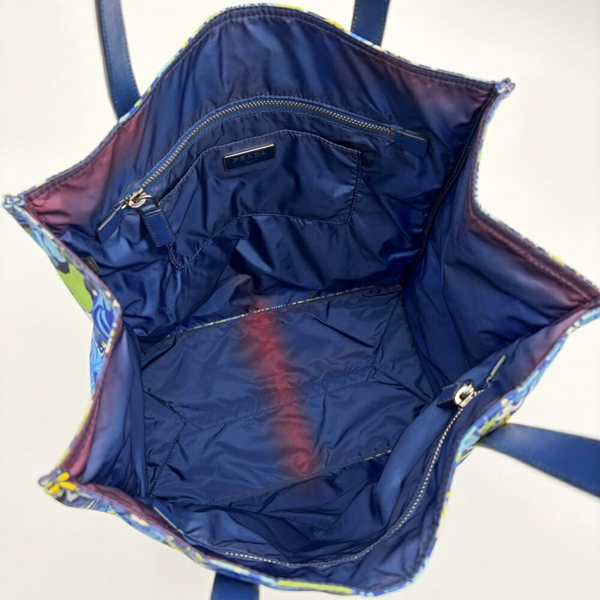 Prada Blue Multi-Color Nylon Leather Tote Bag (Pre-Owned)