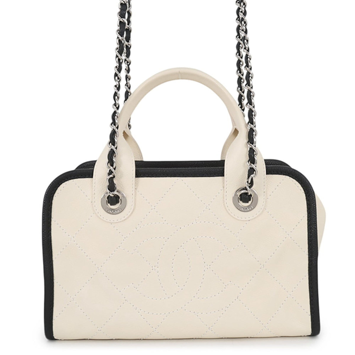 Chanel Black White Grained Calfskin Handbag (Pre-Owned)