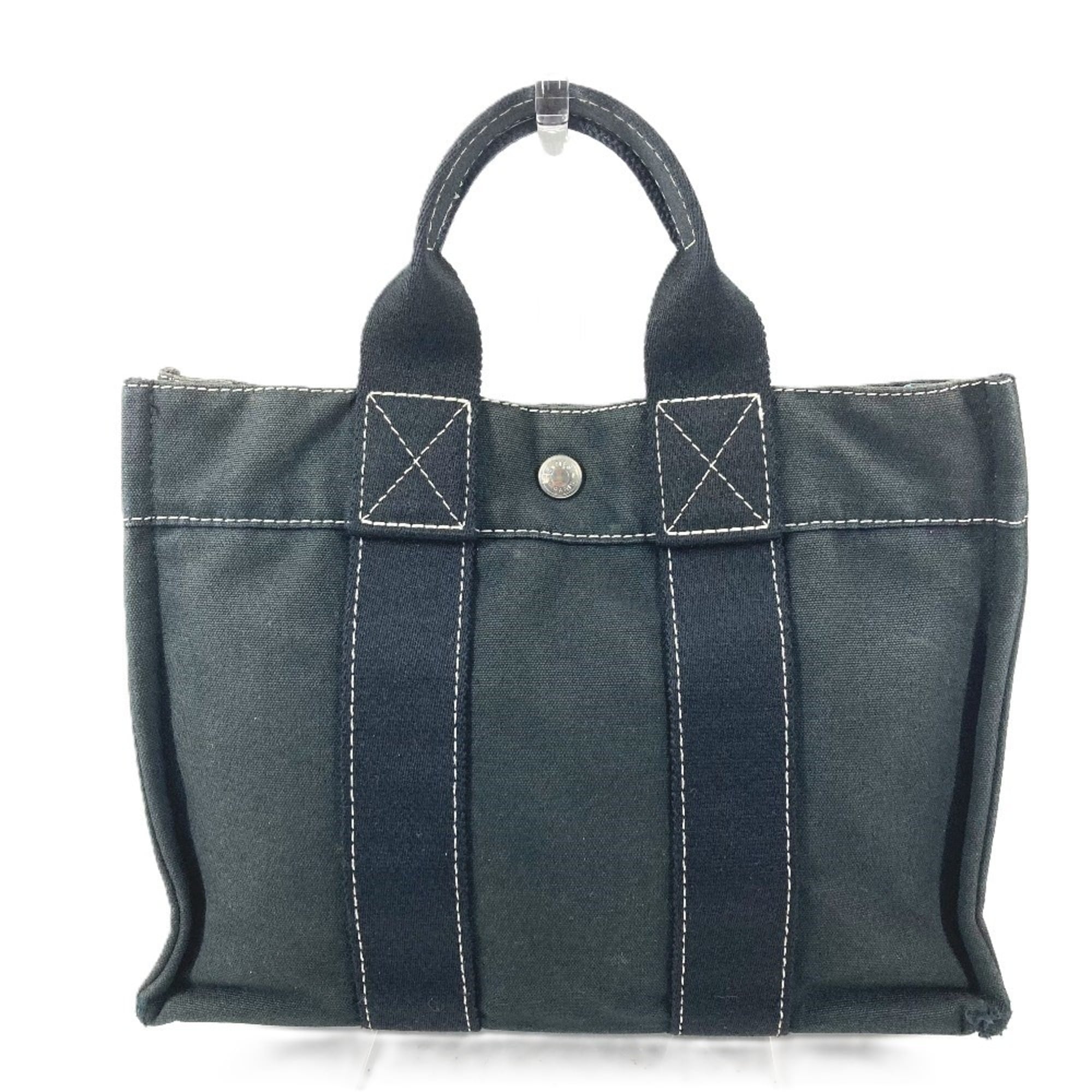 Hermes Deauville Black Canvas Handbag Tote Bag (Pre-Owned)