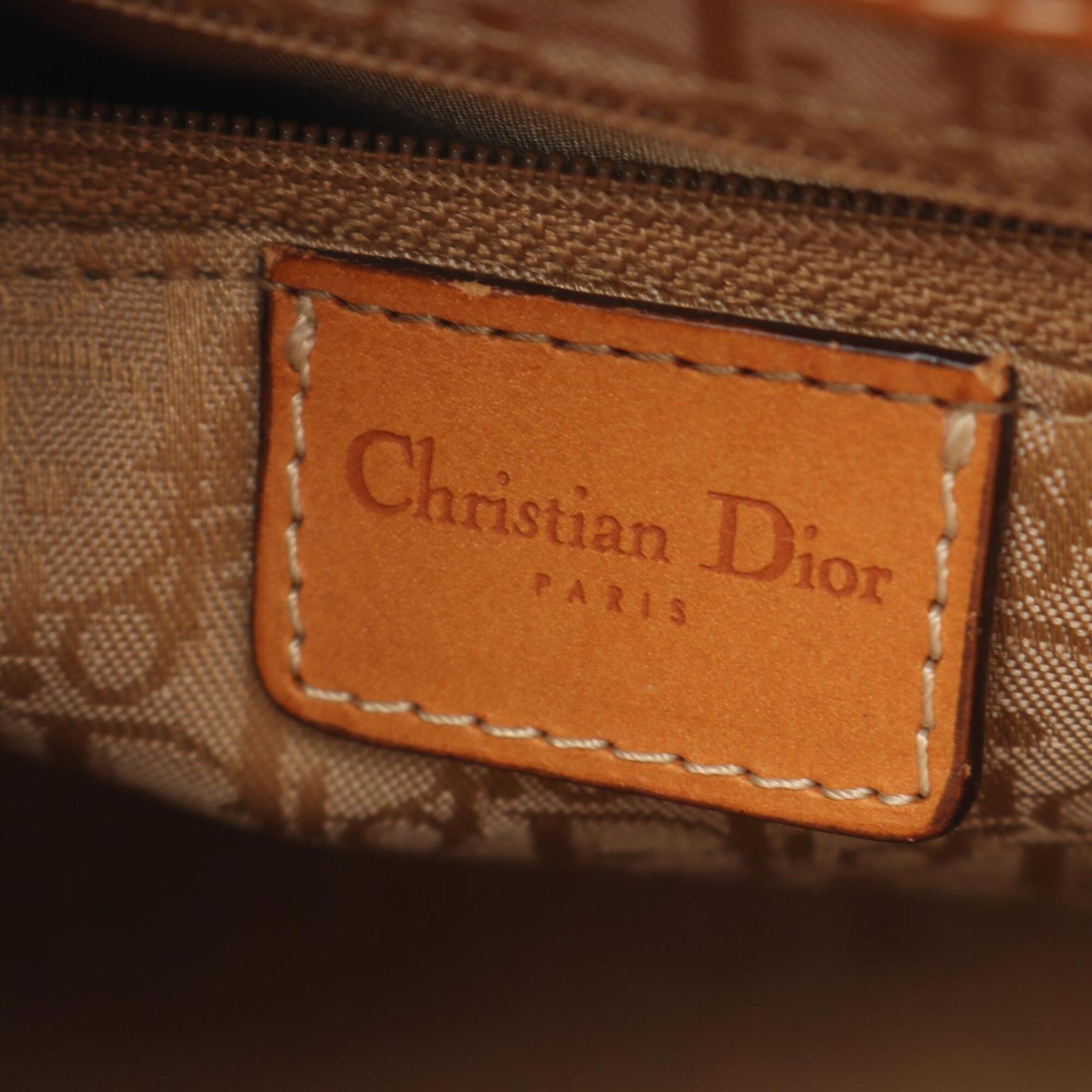 Christian Dior Brown Ivory Canvas Leather Handbag Shoulder Bag (Pre-Owned)