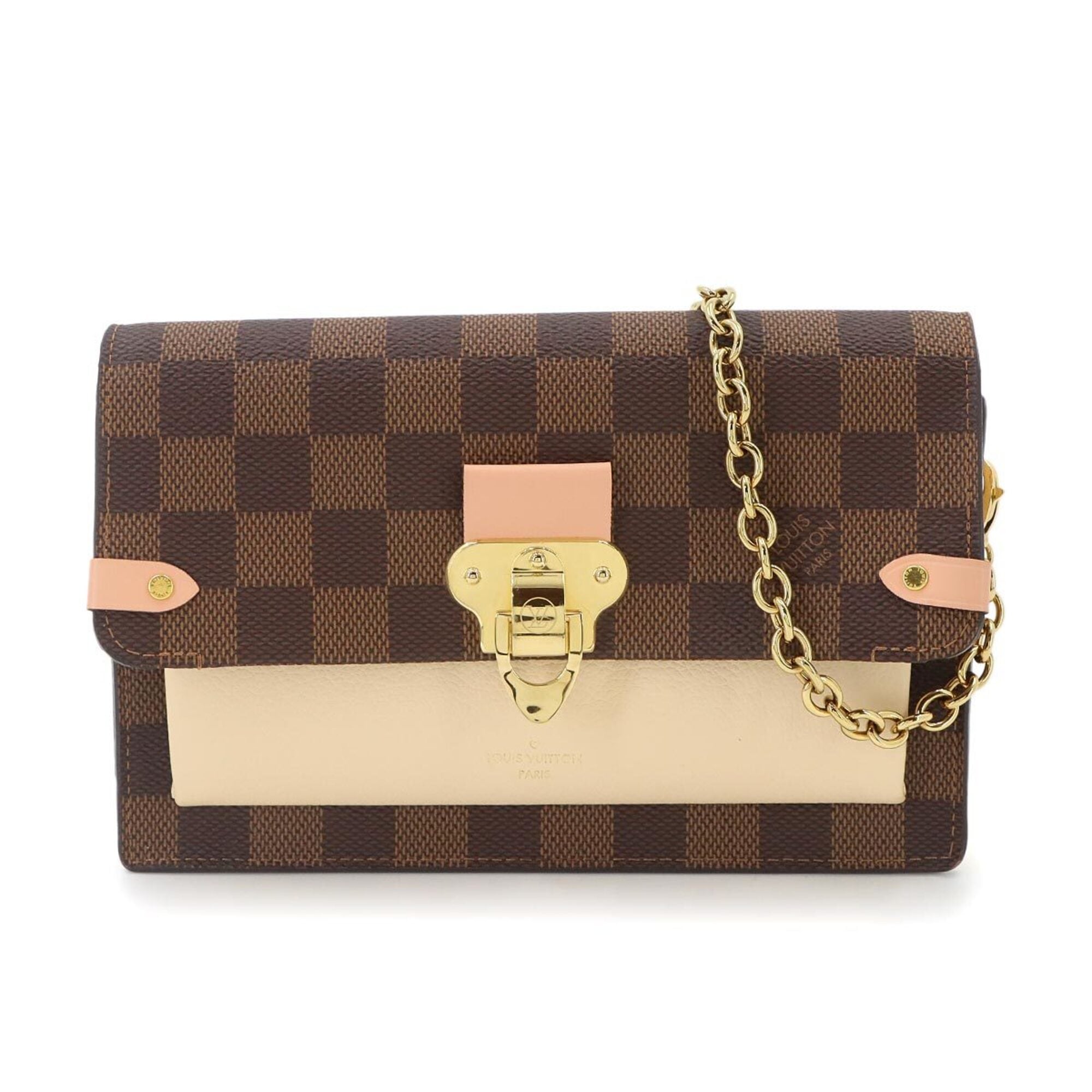 Louis Vuitton Damier Ebene Ivory Pink Damier Canvas Leather Chain/Shoulder Wallet (Pre-Owned)