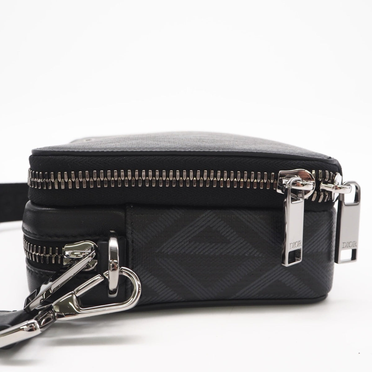Christian Dior Black Gray Coated Canvas Leather Shoulder Bag (Pre-Owned)