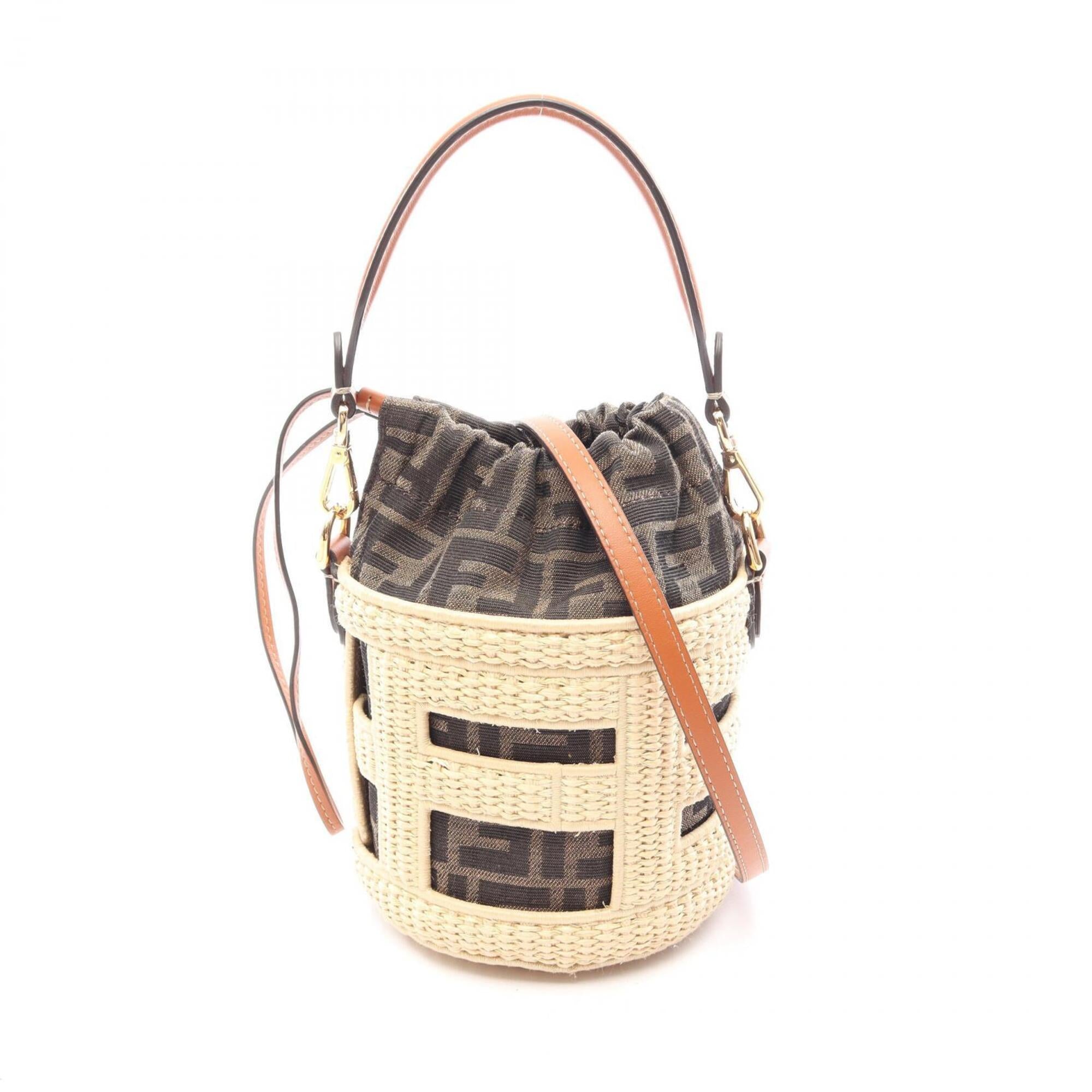 Fendi Black Ivory Multi-Color Canvas Leather Raffia Handbag (Pre-Owned)