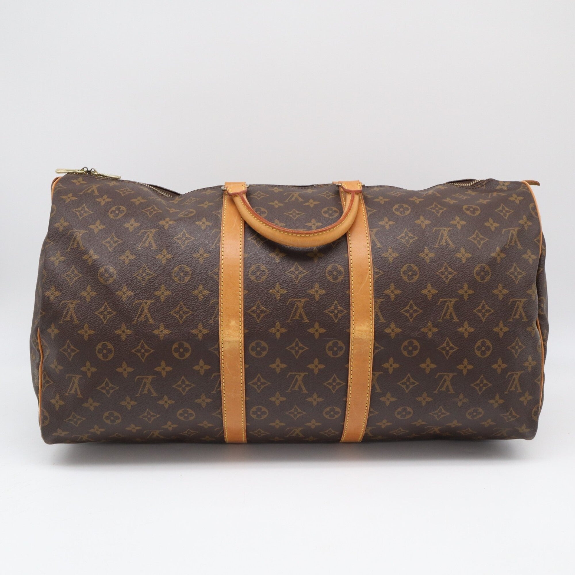 Louis Vuitton Monogram Beige Brown Coated Canvas Leather Boston Bag (Pre-Owned)