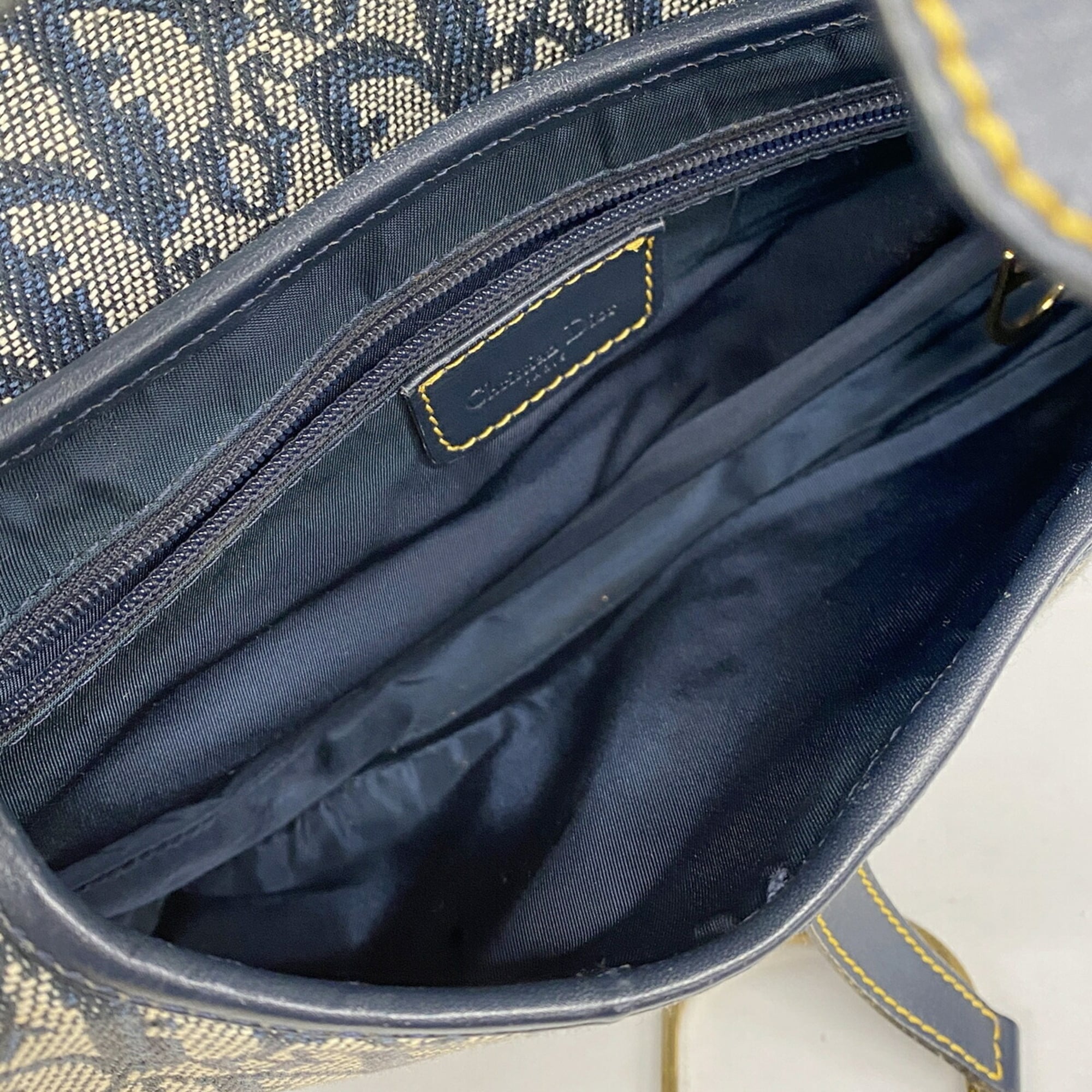 Christian Dior Beige Navy Canvas Handbag (Pre-Owned)