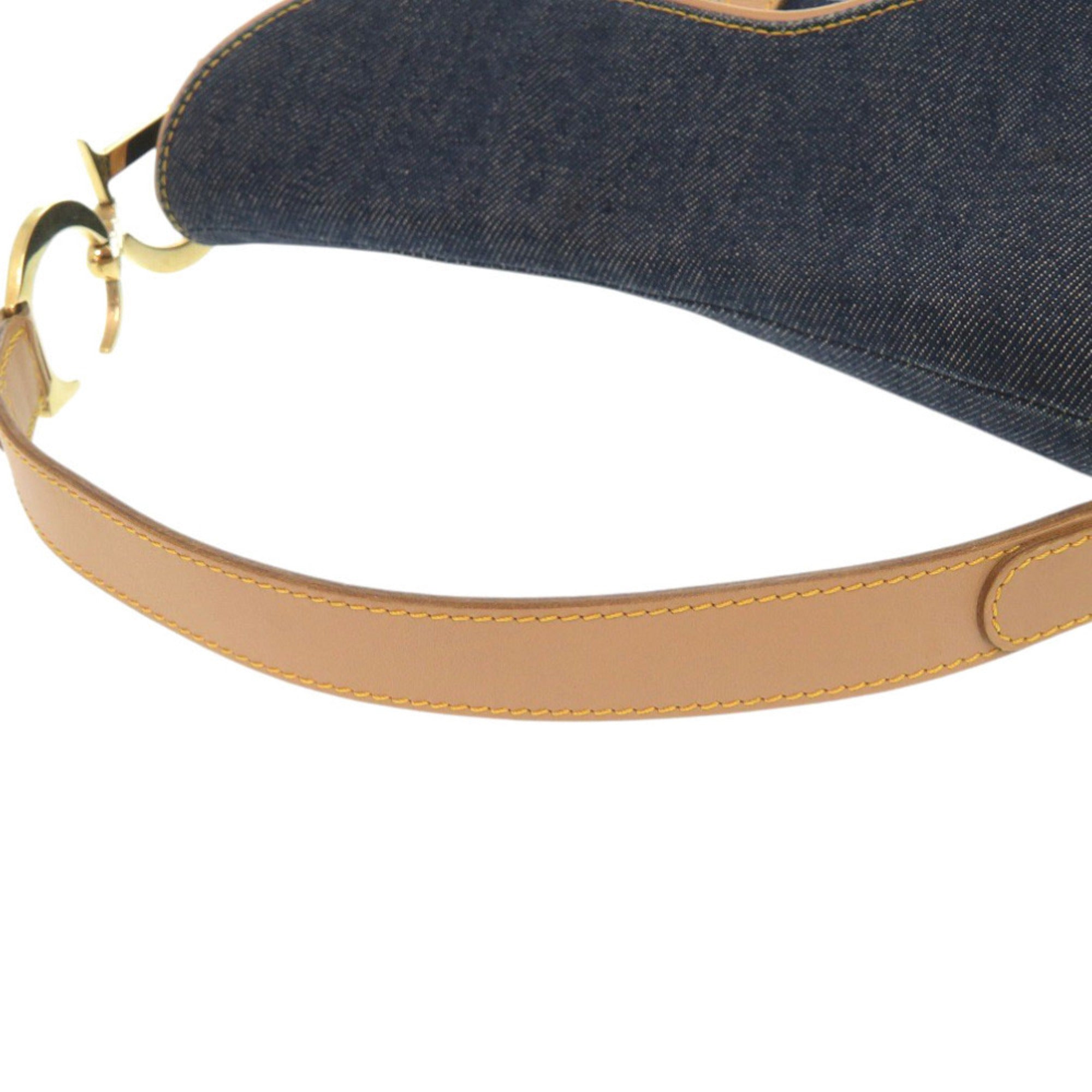 Christian Dior Navy Denim Leather Handbag Saddle Bag (Pre-Owned)