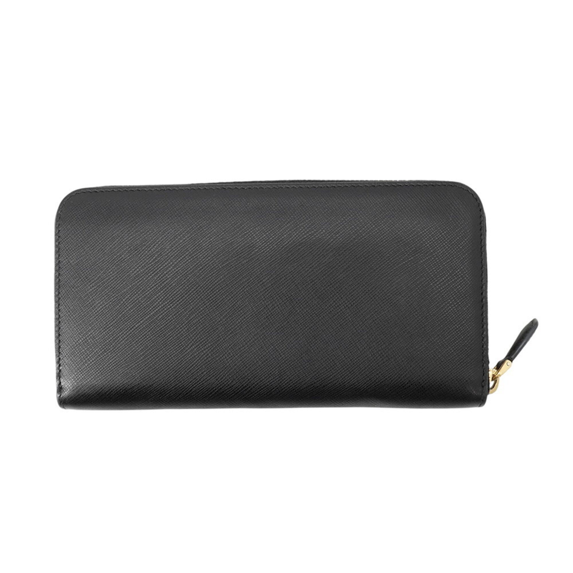 Prada Black Saffiano Triangle Long Wallet (Bi-Fold) (Pre-Owned)